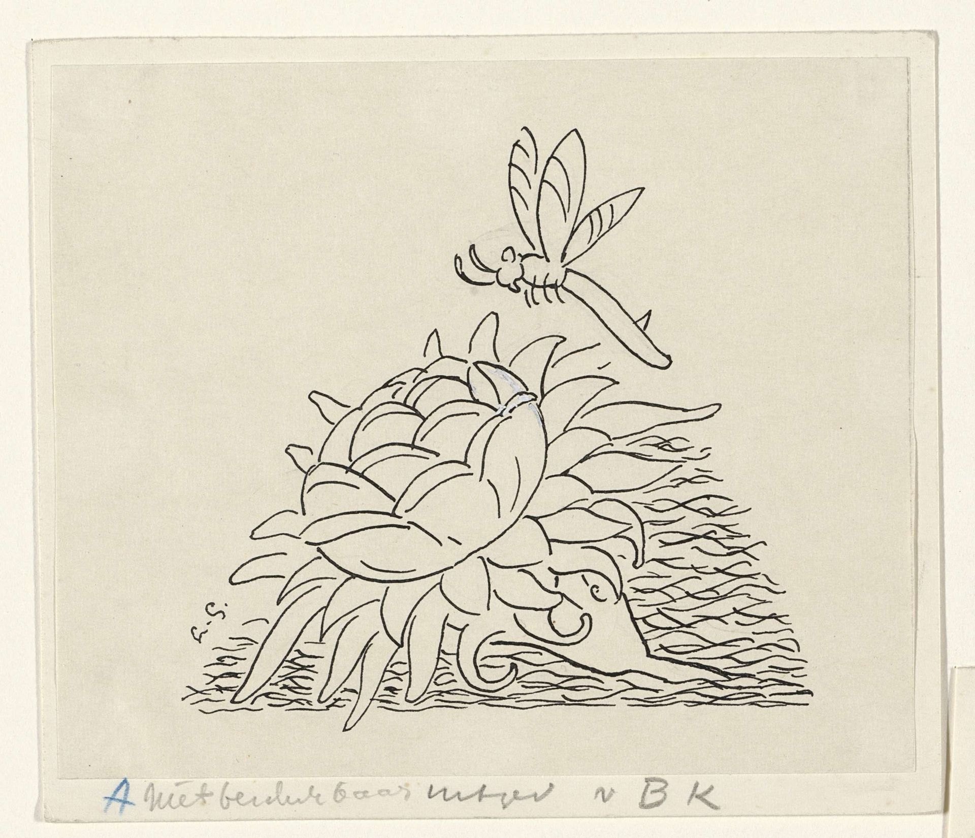 Bloem met een libelle by Leo Gestel