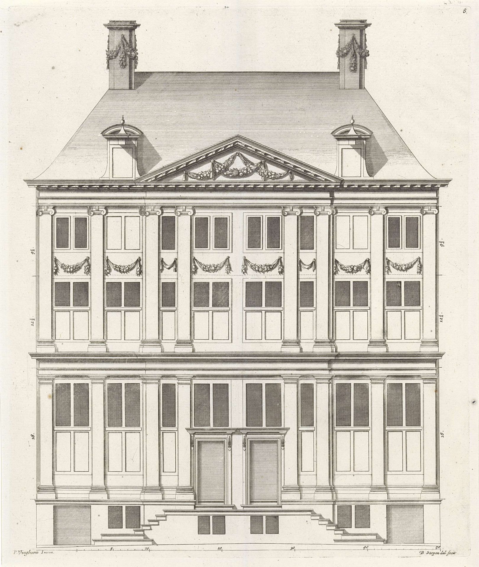 Gevel van een dubbelwoonhuis aan de Oudezijds Voorburgwal te Amsterdam by Bastiaen Stopendael
