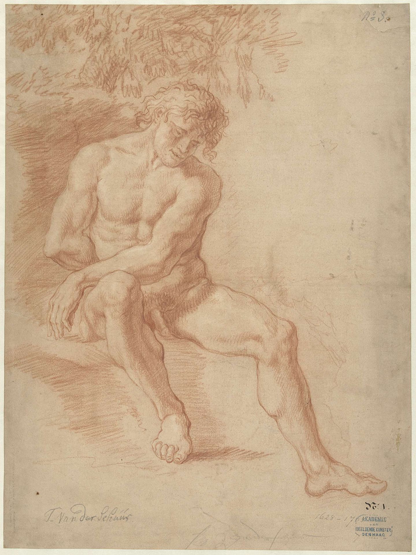 Zittend mannelijk naakt by Theodoor van der Schuer