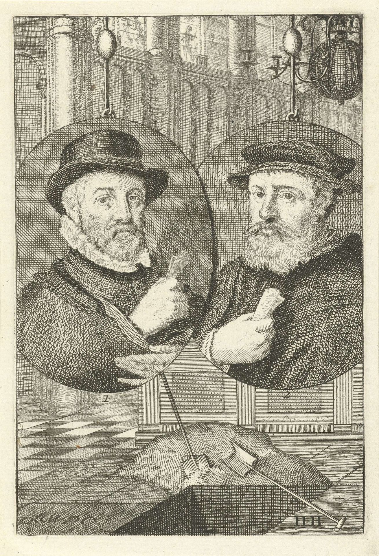 Dubbelportret van Dirck en Wouter Pietersz. Crabeth by Jan l' Admiral