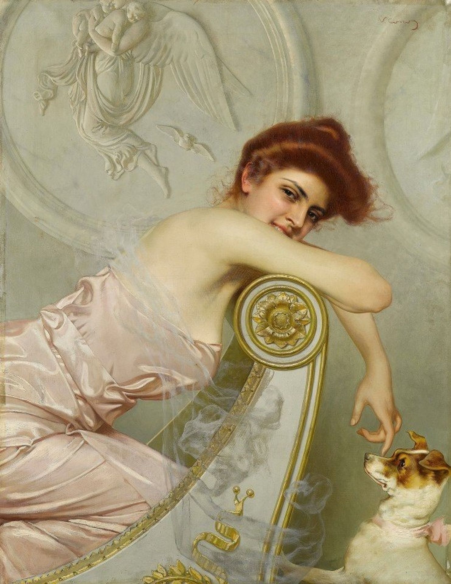 Young lady with puppy by Vittorio Matteo Corcos