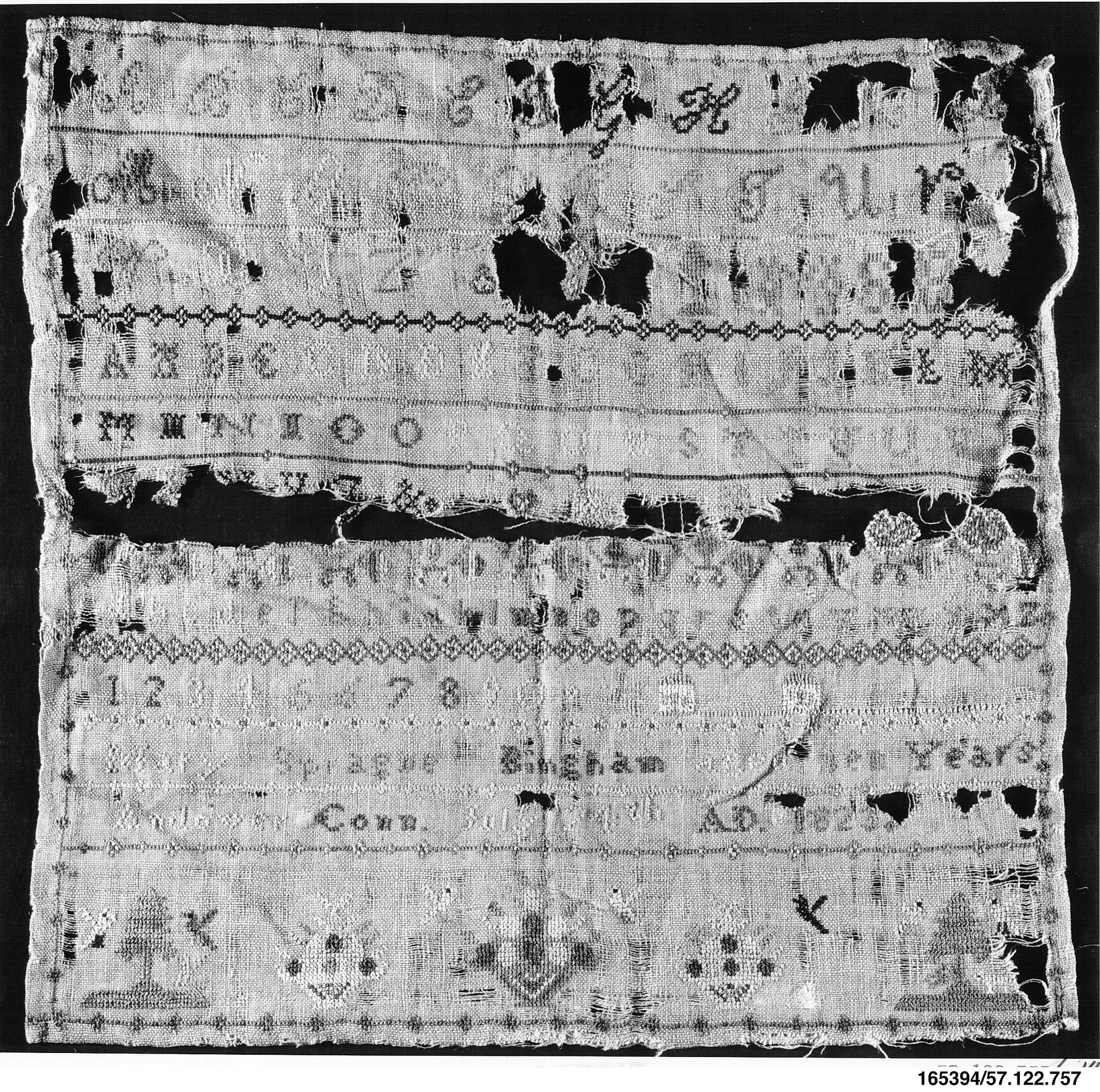 Embroidered sampler by Mary Sprague Bingham