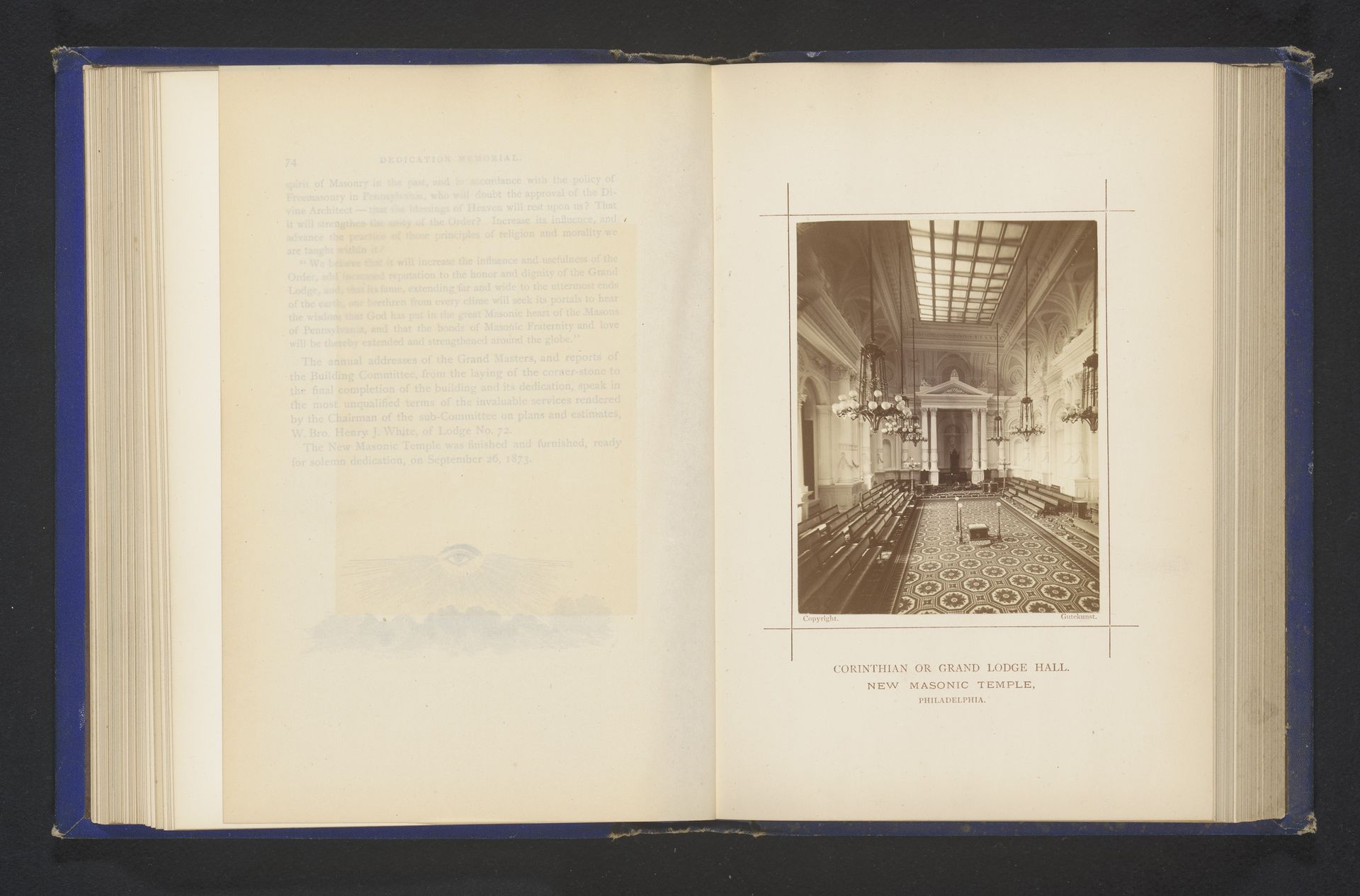 Interieur van de tempel van de vrijmetselarij te Philadelphia by Frederick Gutekunst