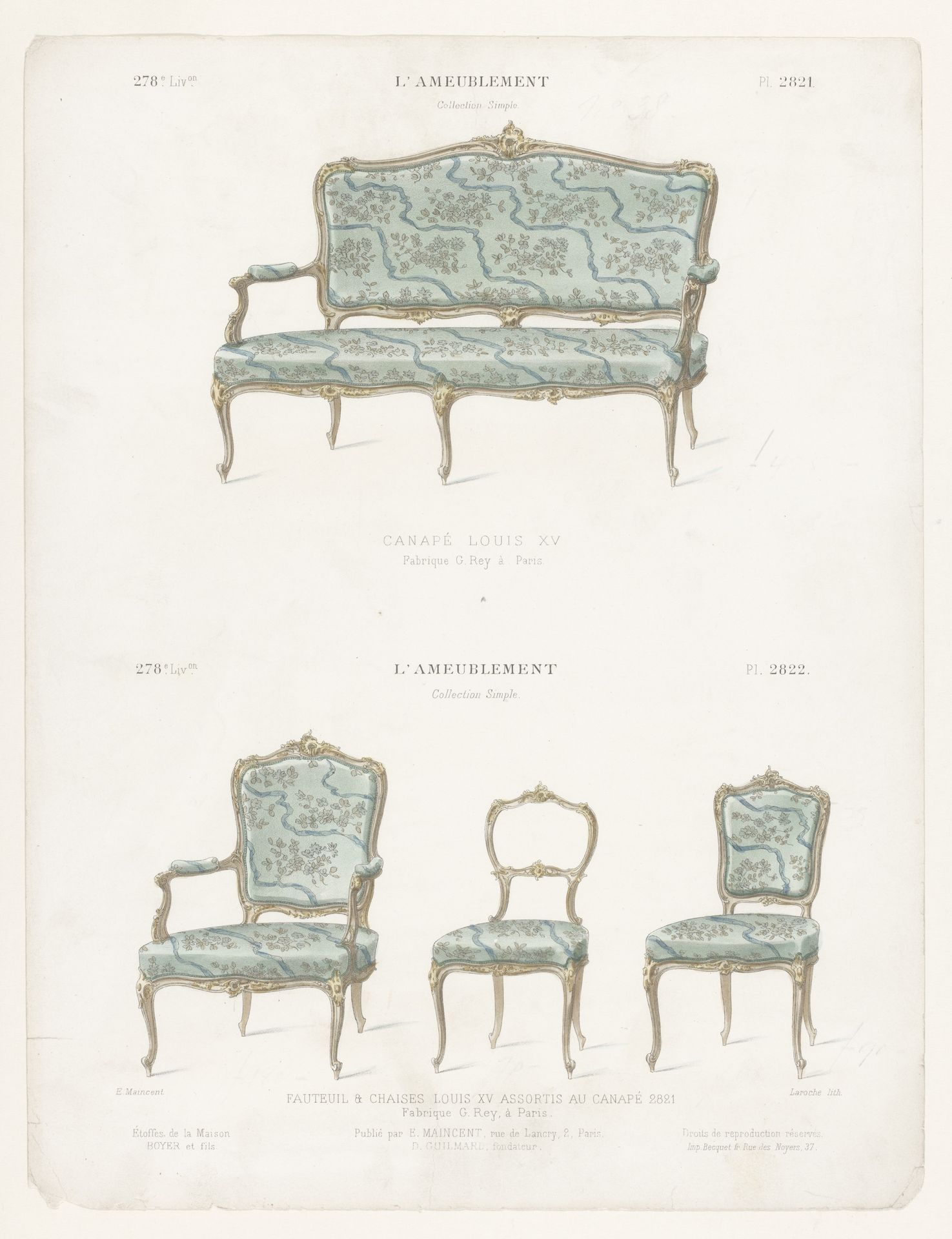 Canapé, fauteuil en twee stoelen by Léon Laroche