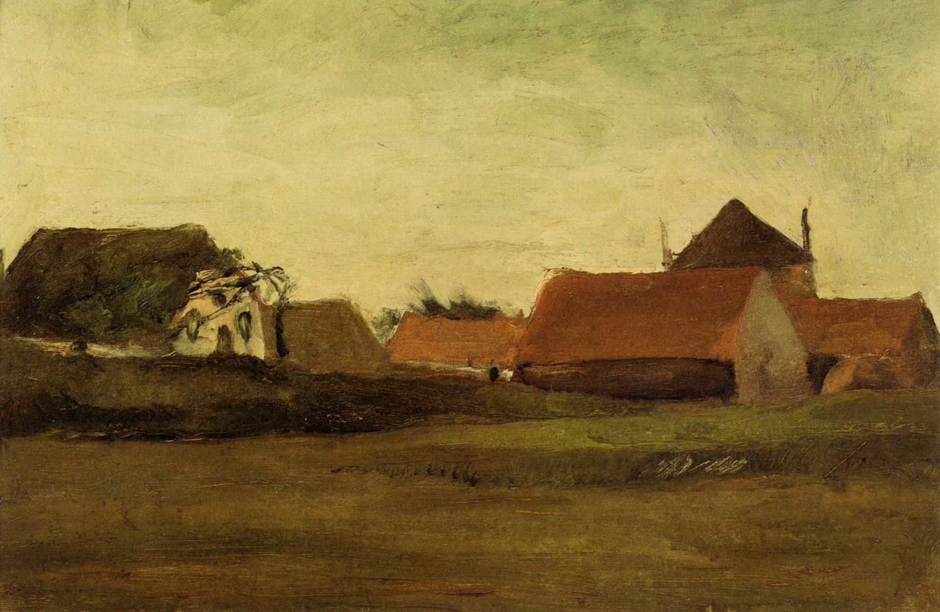 Farmhouses in Loosduinen near The Hague at Twilight by Vincent van Gogh
