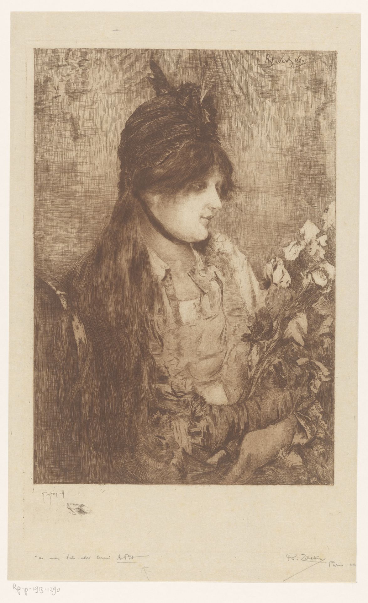 Vrouw met boeket bloemen by Philip Zilcken