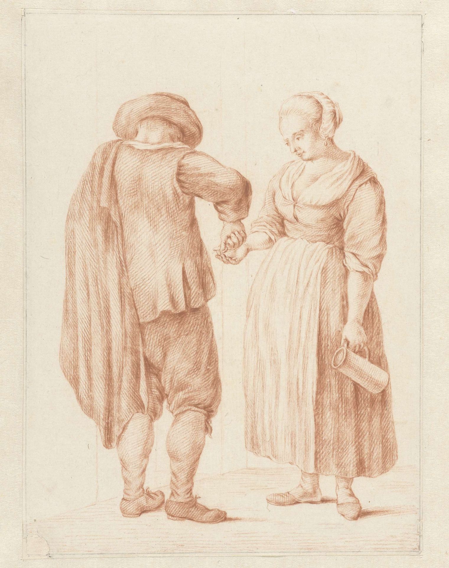 Een man betaalt een vrouw by Abraham Delfos