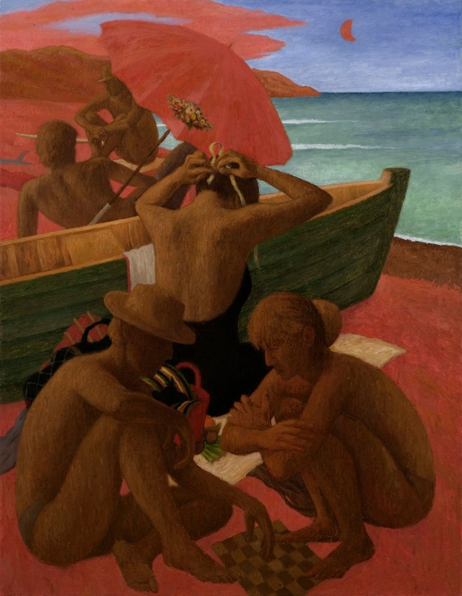 On a Beach with a Red Umbrella by Iwo Zaniewski