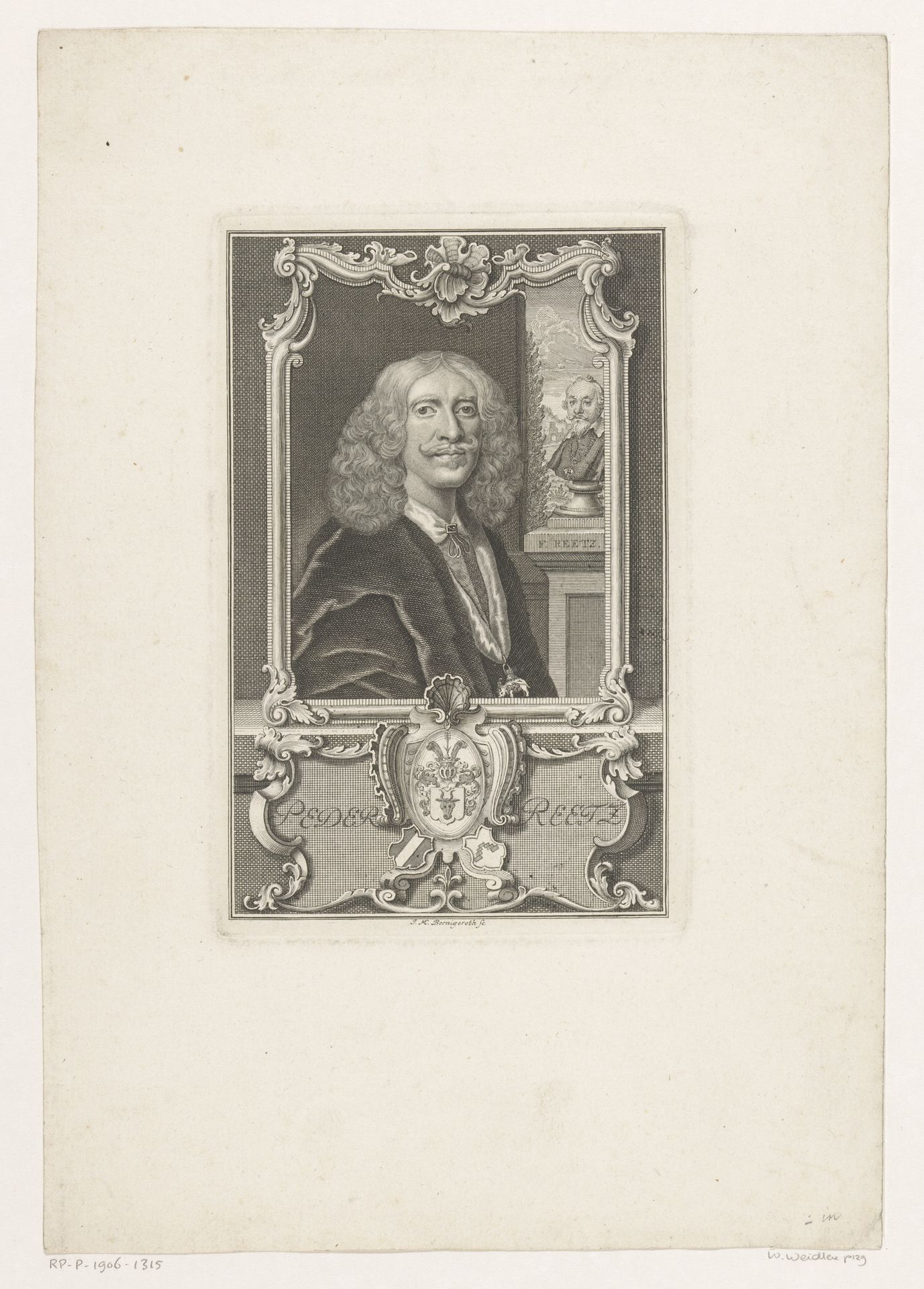 Portret van Peder Reetz by Johann Martin Bernigeroth