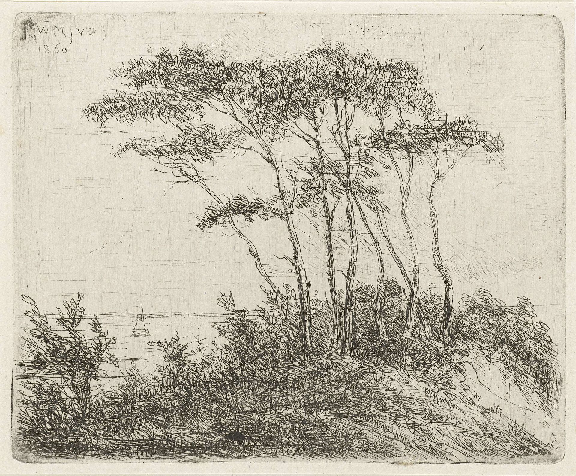 Kustlandschap met groep bomen op duin by Willem Matthias Jan van Dielen