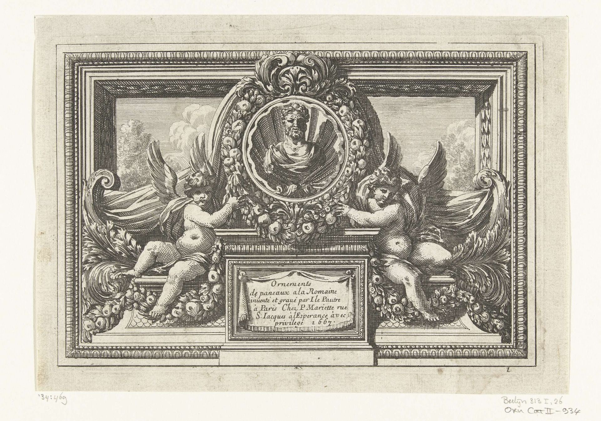 Titelblad: Ornements de paneaux a la Romaine by Jean Lepautre