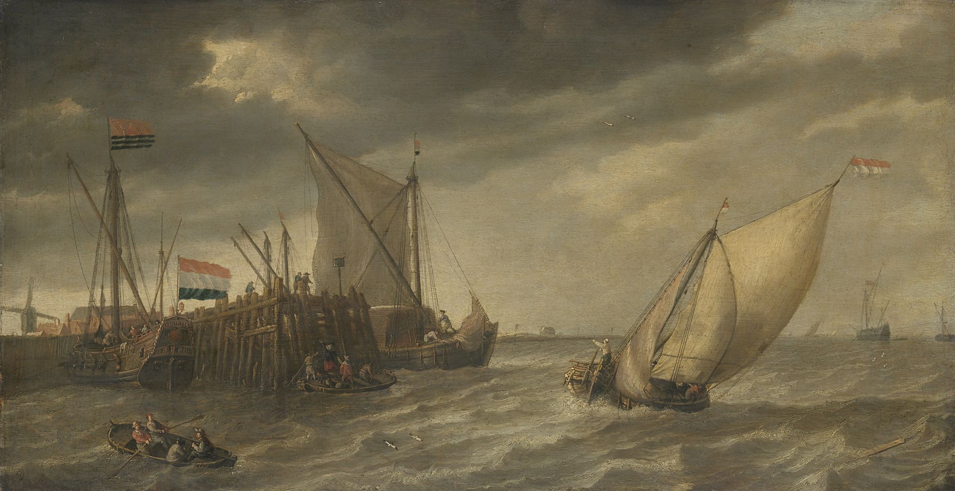 Travellers Disembarking at a Jetty on the Scheldt in Strong Winds by Bonaventura Peeters I