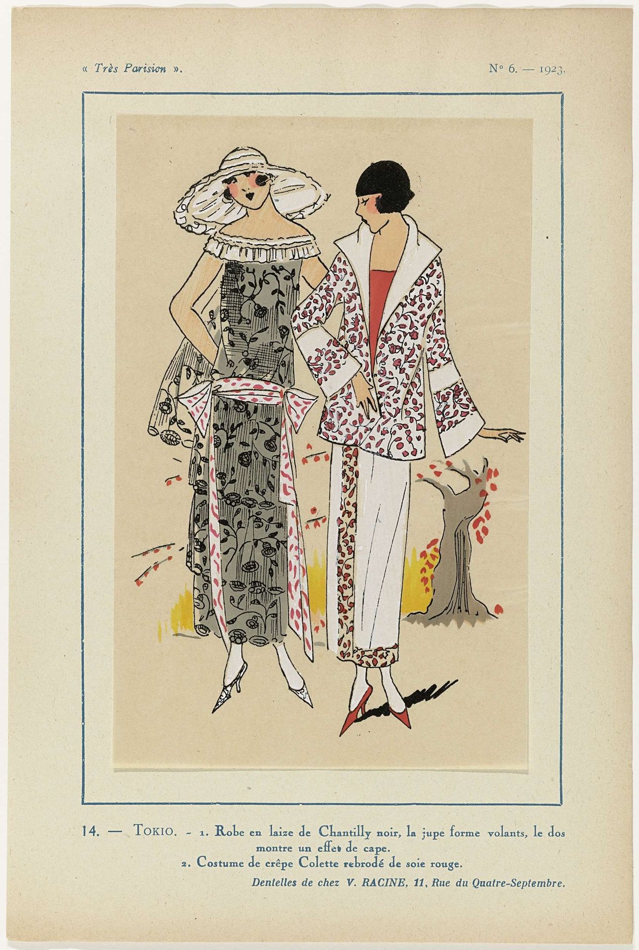 Très Parisien, 1923, No 6: 14. - TOKIO. - 1. Robe en laize de Chantilly... by Anonymous