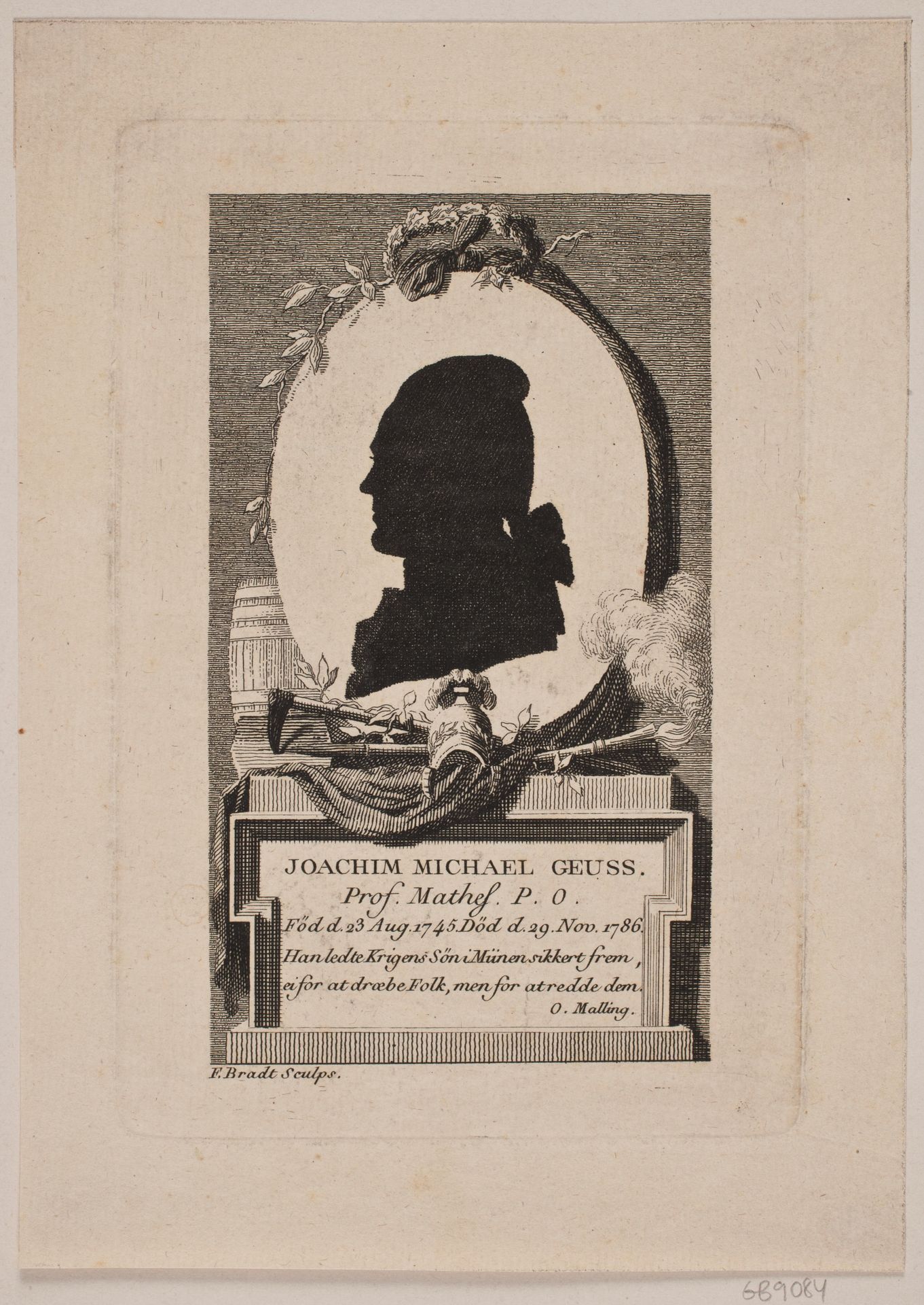 Silhouet af Prof. Joachim Michael Geuss i profil t.v. by Frederik Ludvig Bradt
