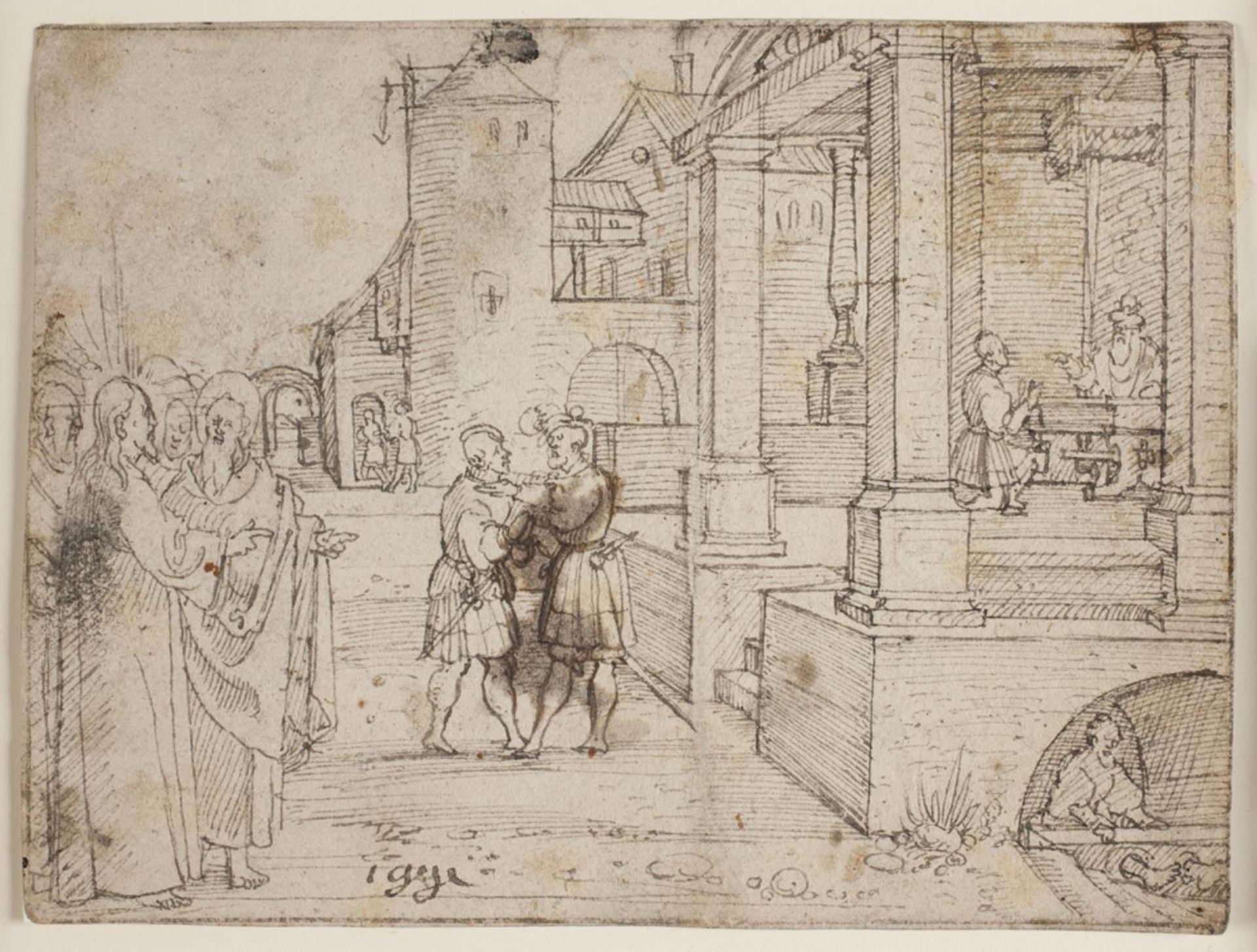 Kristus omgivet af apostle og farisæer by Hans Brosamer