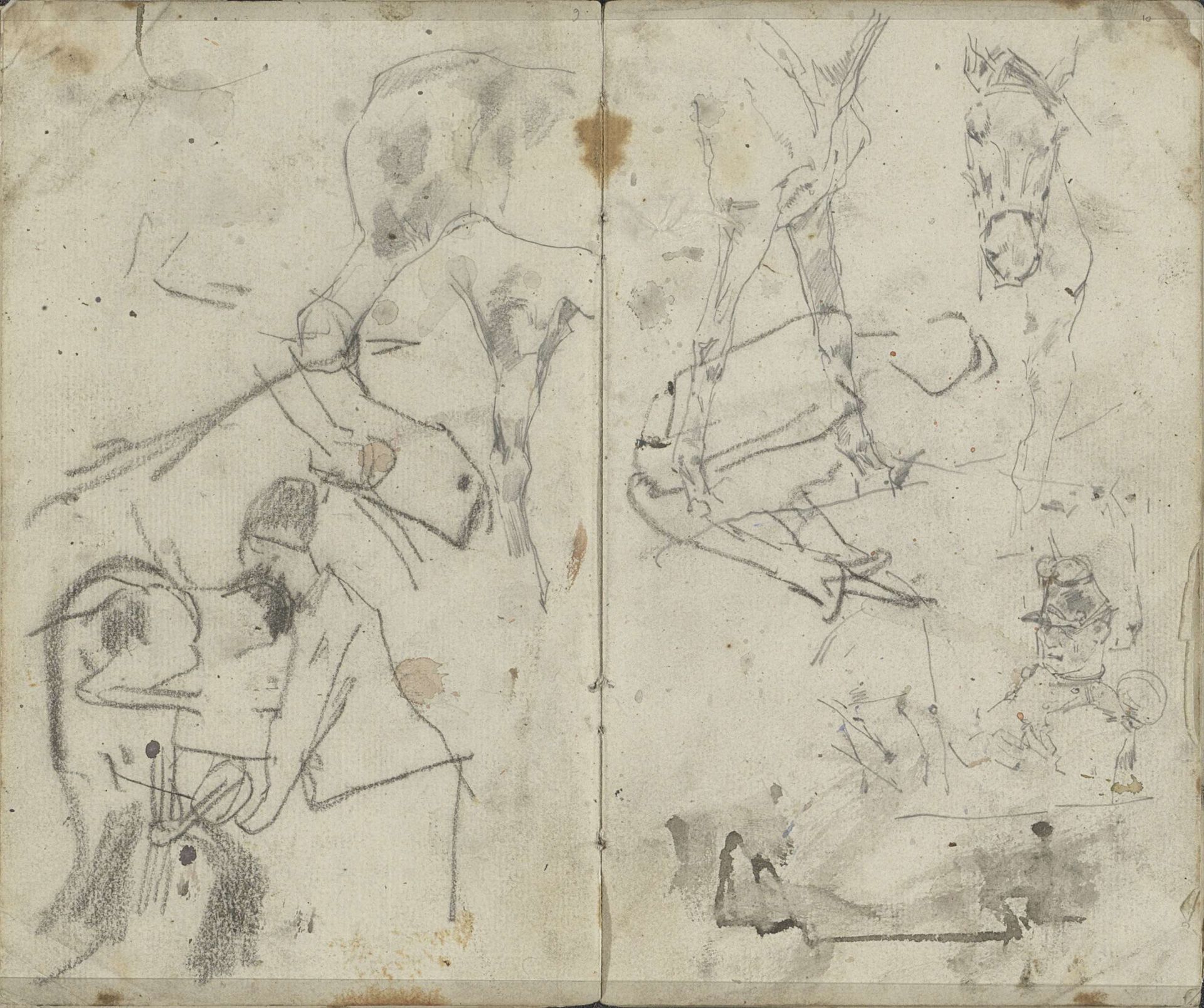 Studieblad met paarden en figuren by George Hendrik Breitner
