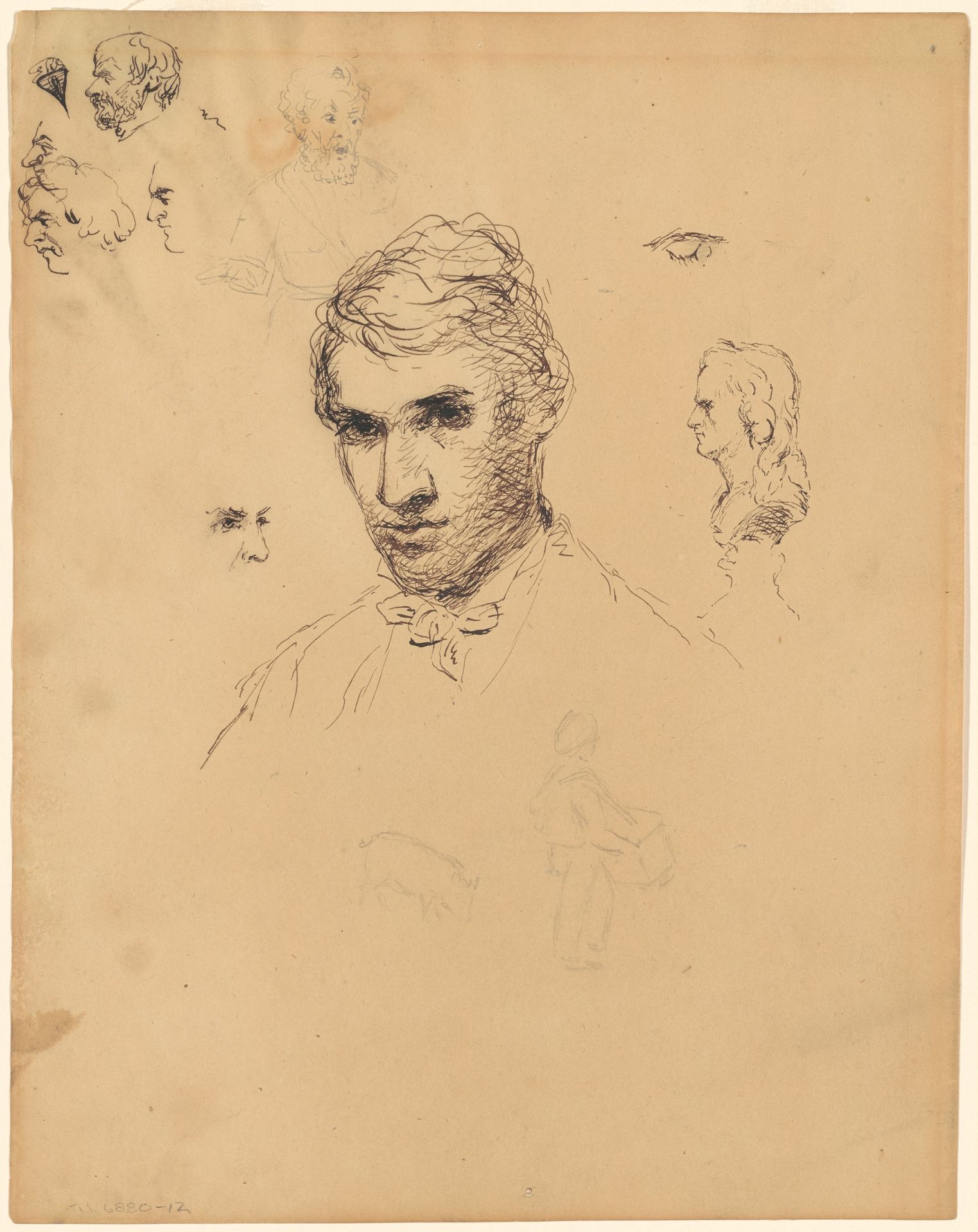 Head of a Man, with Various Studies by Sanford Robinson Gifford