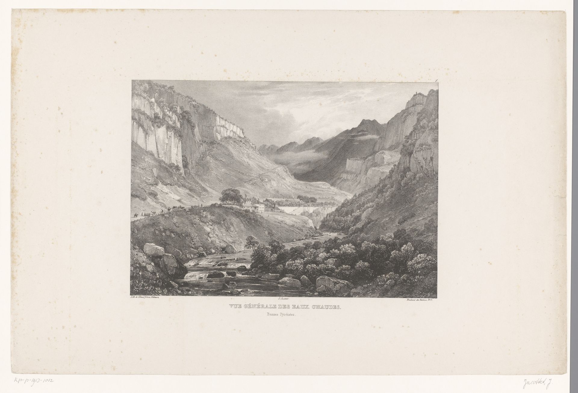 Zicht op het kuuroord van Eaux-Chaudes by Louis-Julien Jacottet