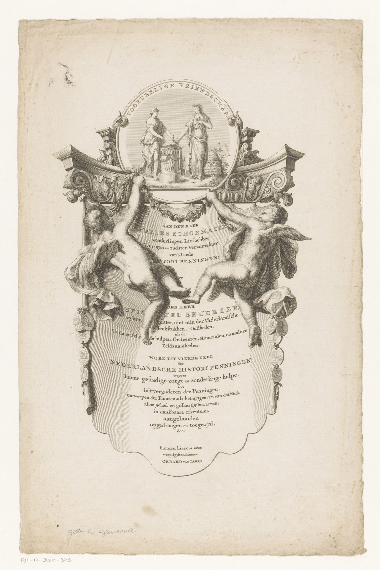Ornament met opdracht aan Andries Schoemaker en Christoffel Beudeker by Anonymous