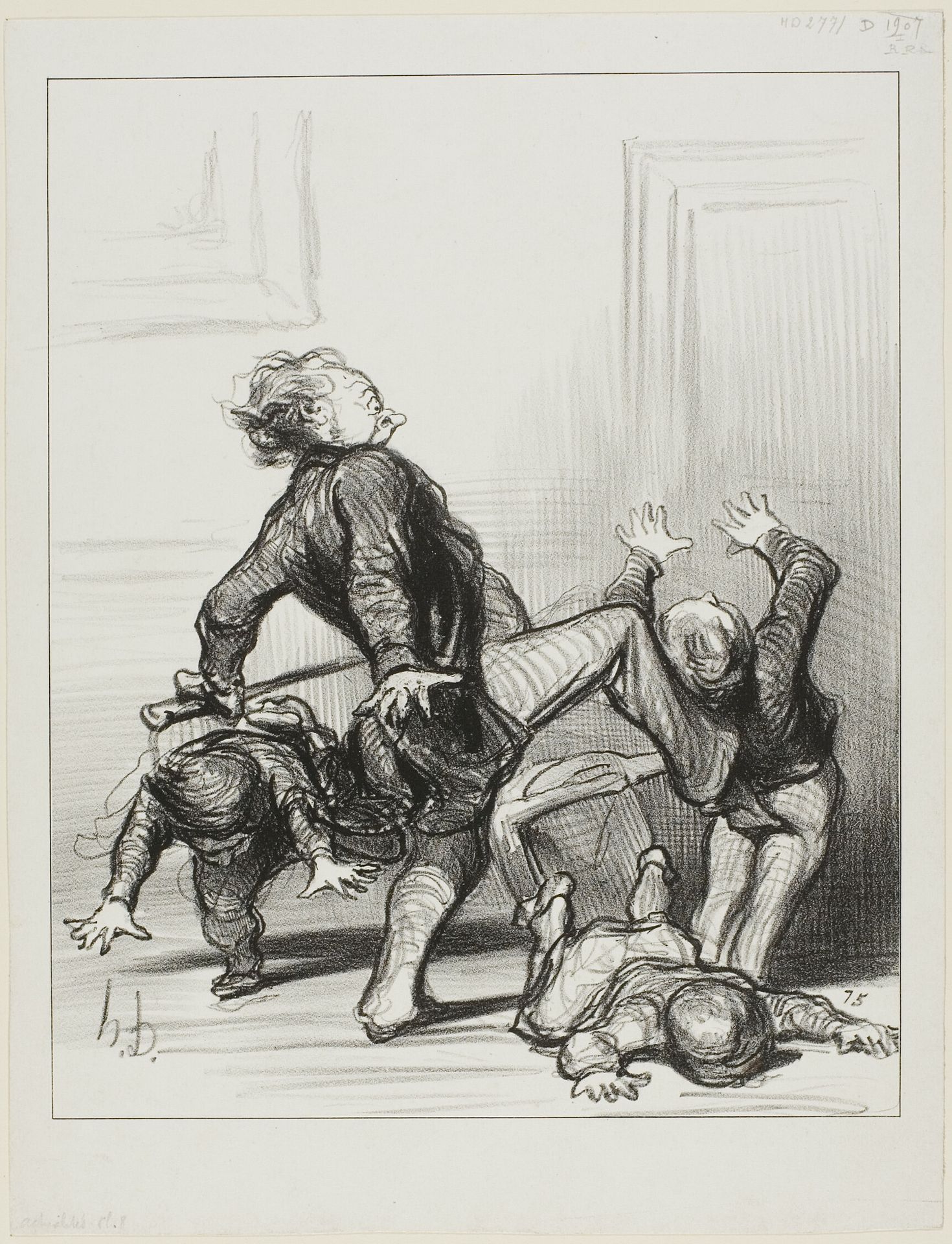 The Influence of the Peace Congress. “Oh you scoundrels, you are fighting again... you still don't know that man should live in peace and be master of himself,” plate 8 from Actualités by Honoré Daumier