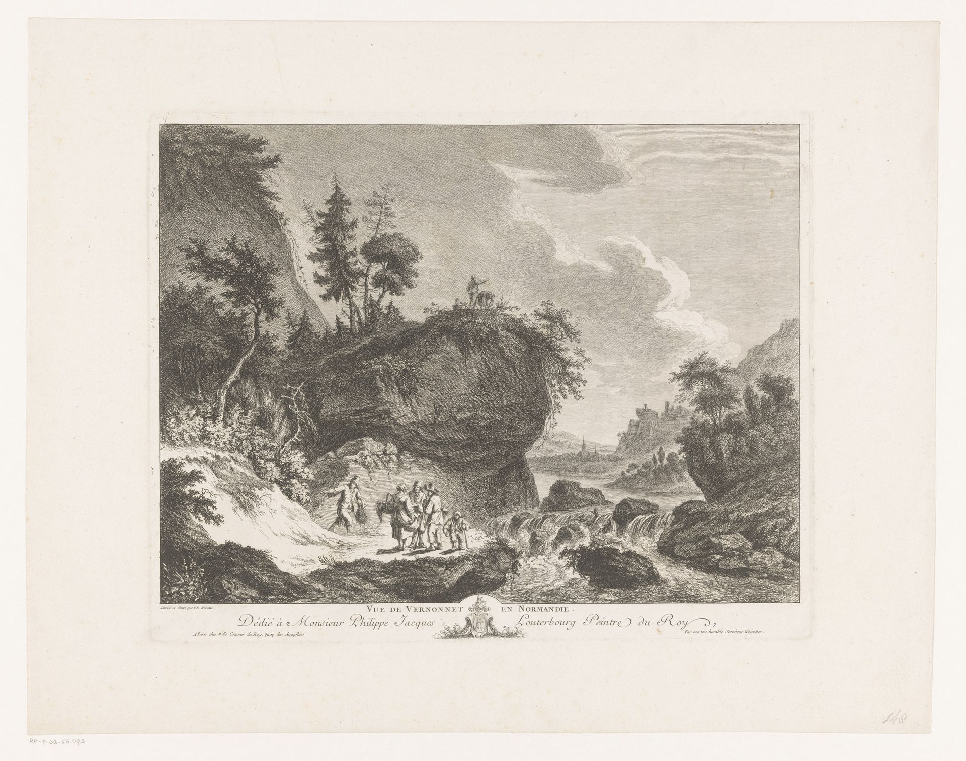 Rivierlandschap met figuren bij een rotspartij by Franz Edmund Weirotter