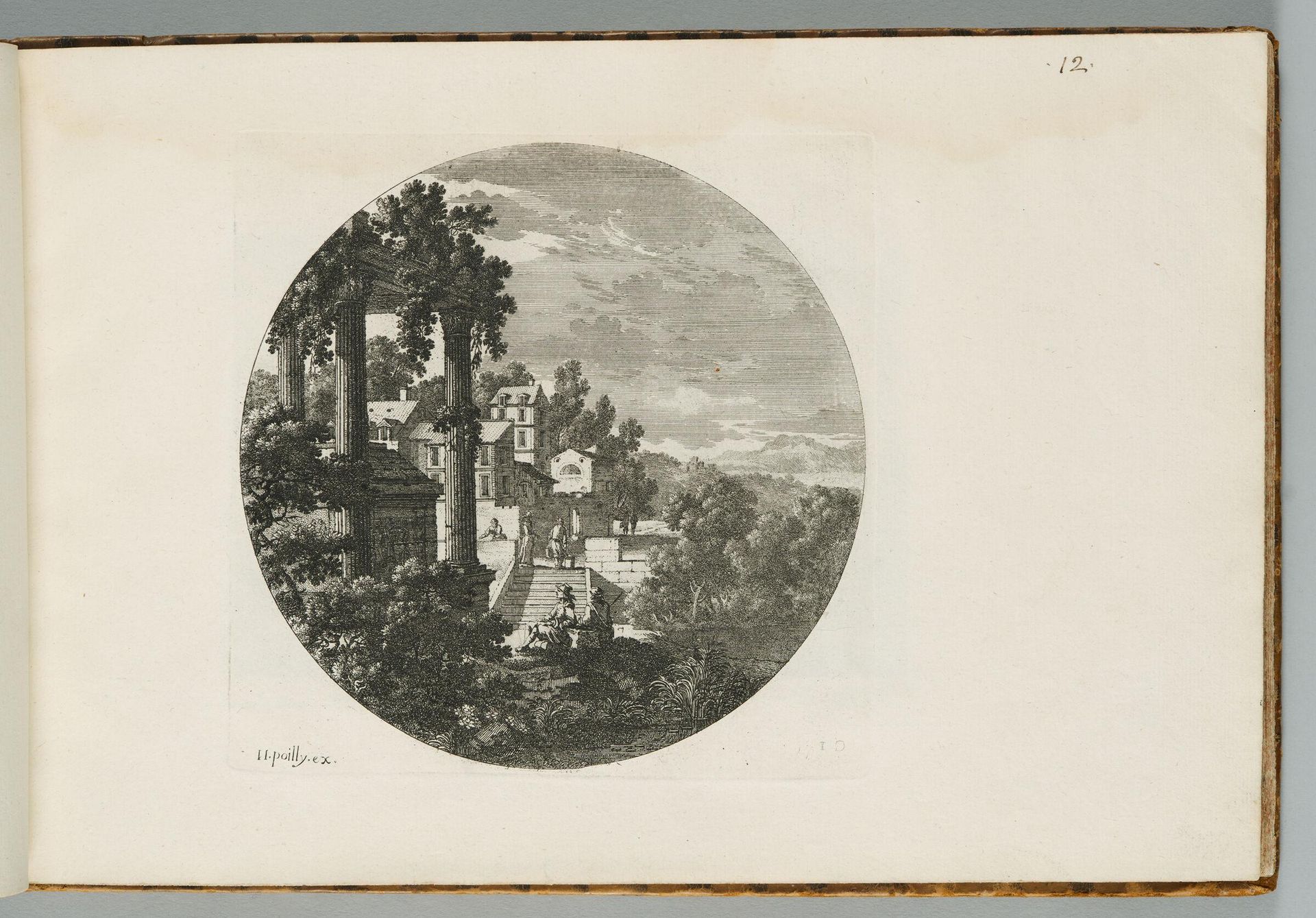 Landscape with Two Seated Travellers Admiring a Classical Temple by Adam Perelle