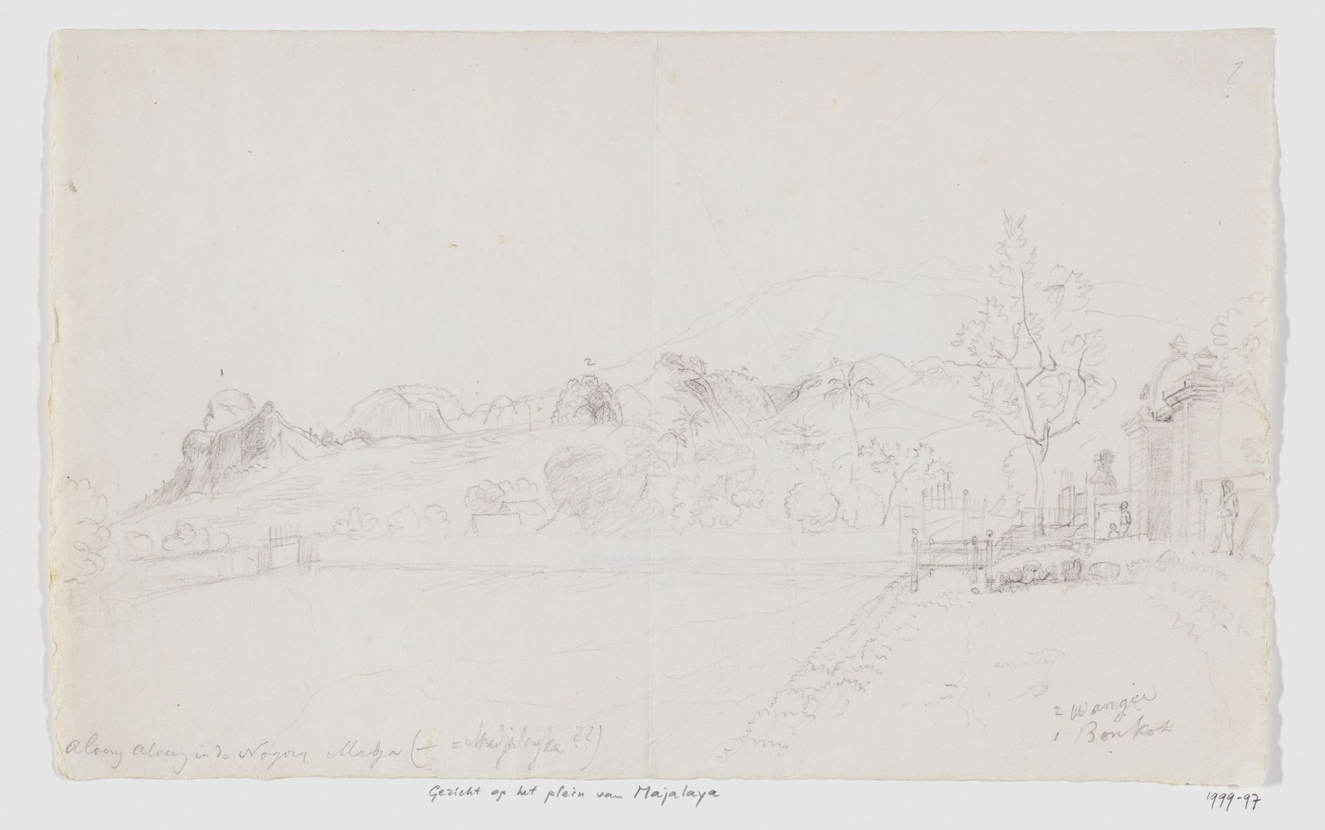 Gezicht op het plein van Majalaya en bergen op de achtergrond, West-Java by Adrianus Johannes Bik