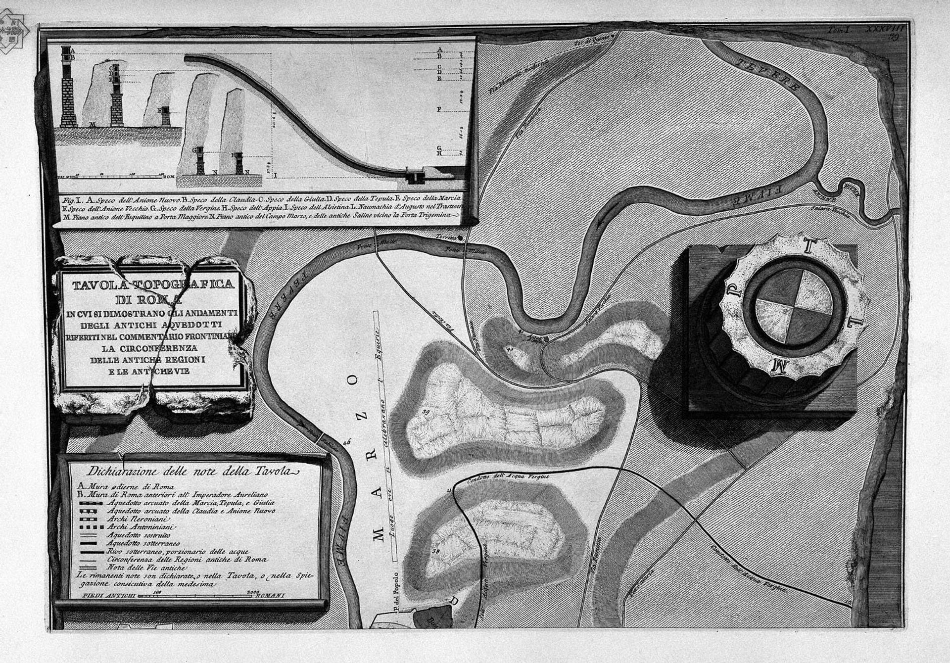 The Roman antiquities, t. 1, Plate XXXVIII. Plate of topography of Rome. by Giovanni Battista Piranesi