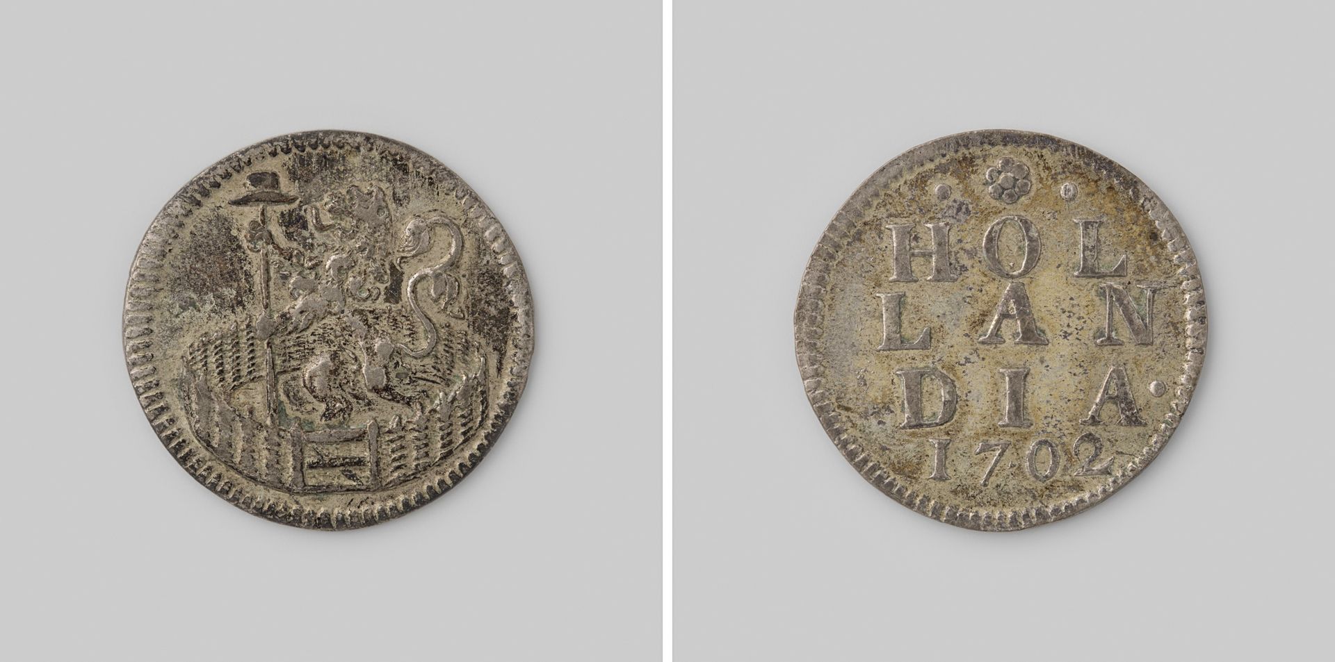Hollandse duit, 1702. Afslag in zilver by Provincie Holland