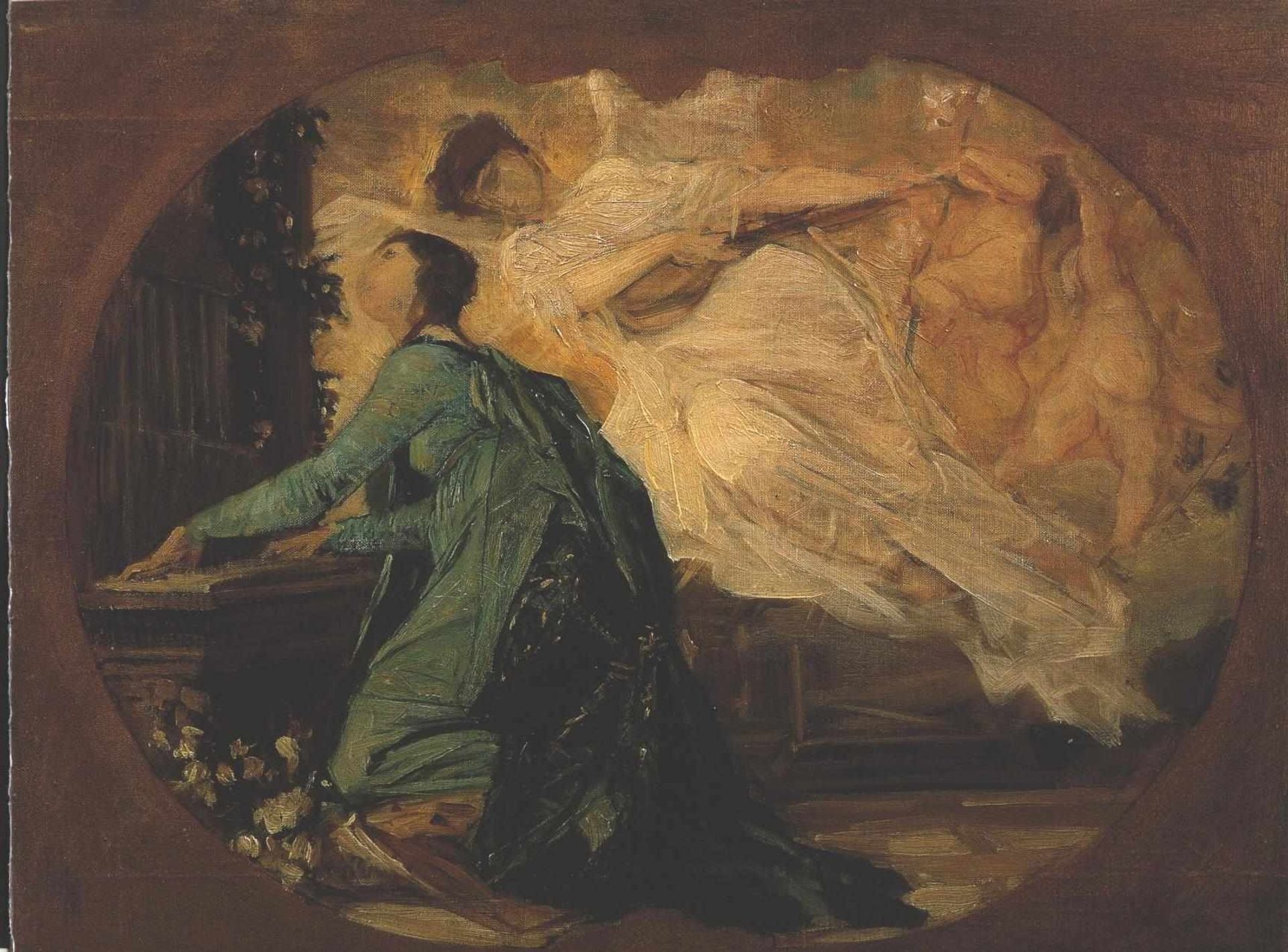 Female organ player by Gustav Klimt