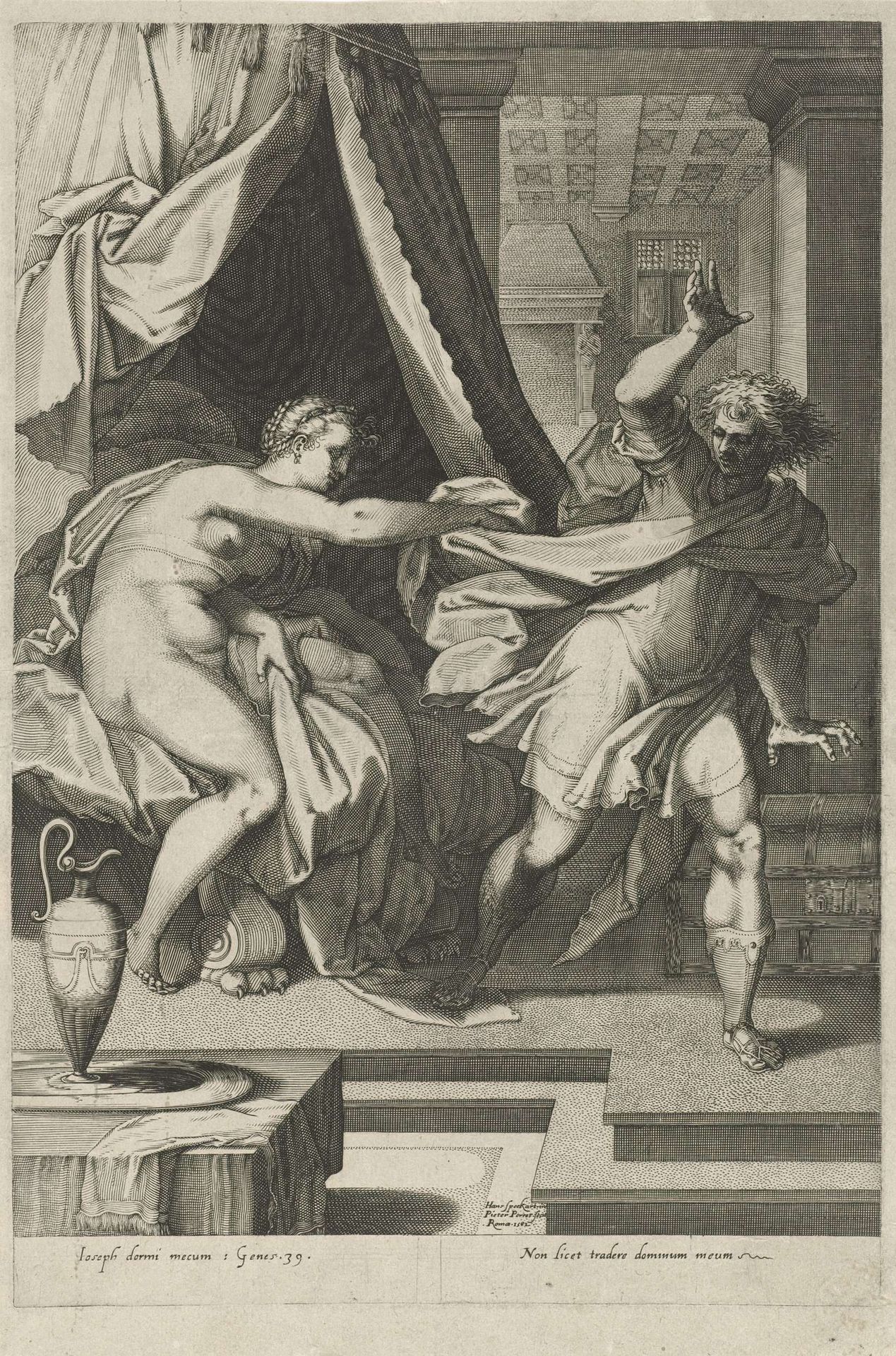 Jozef en de vrouw van Potifar by Pieter Perret