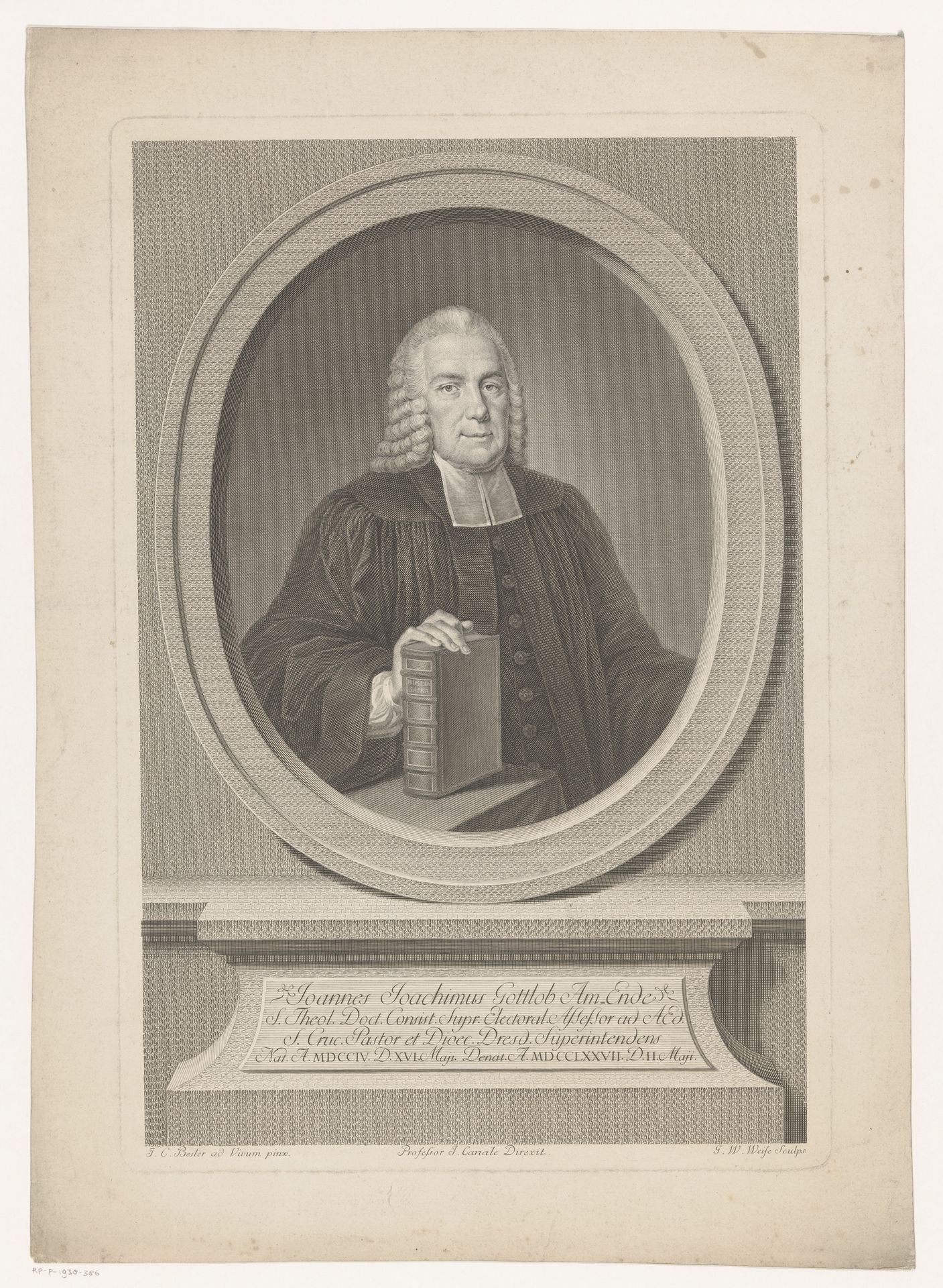 Portret van Johann Joachim Gottlob Am Ende by Gotthelf Wilhelm Weise