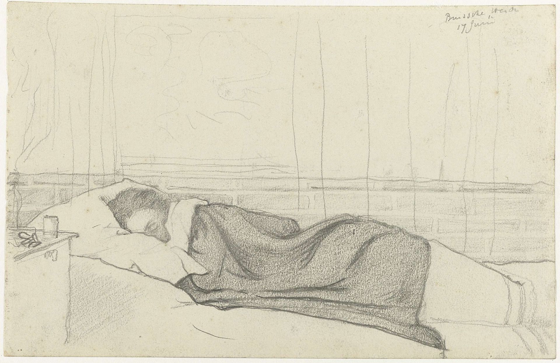 Vrouw van Richard Roland Holst in bed, naar links by Richard Nicolaüs Roland Holst