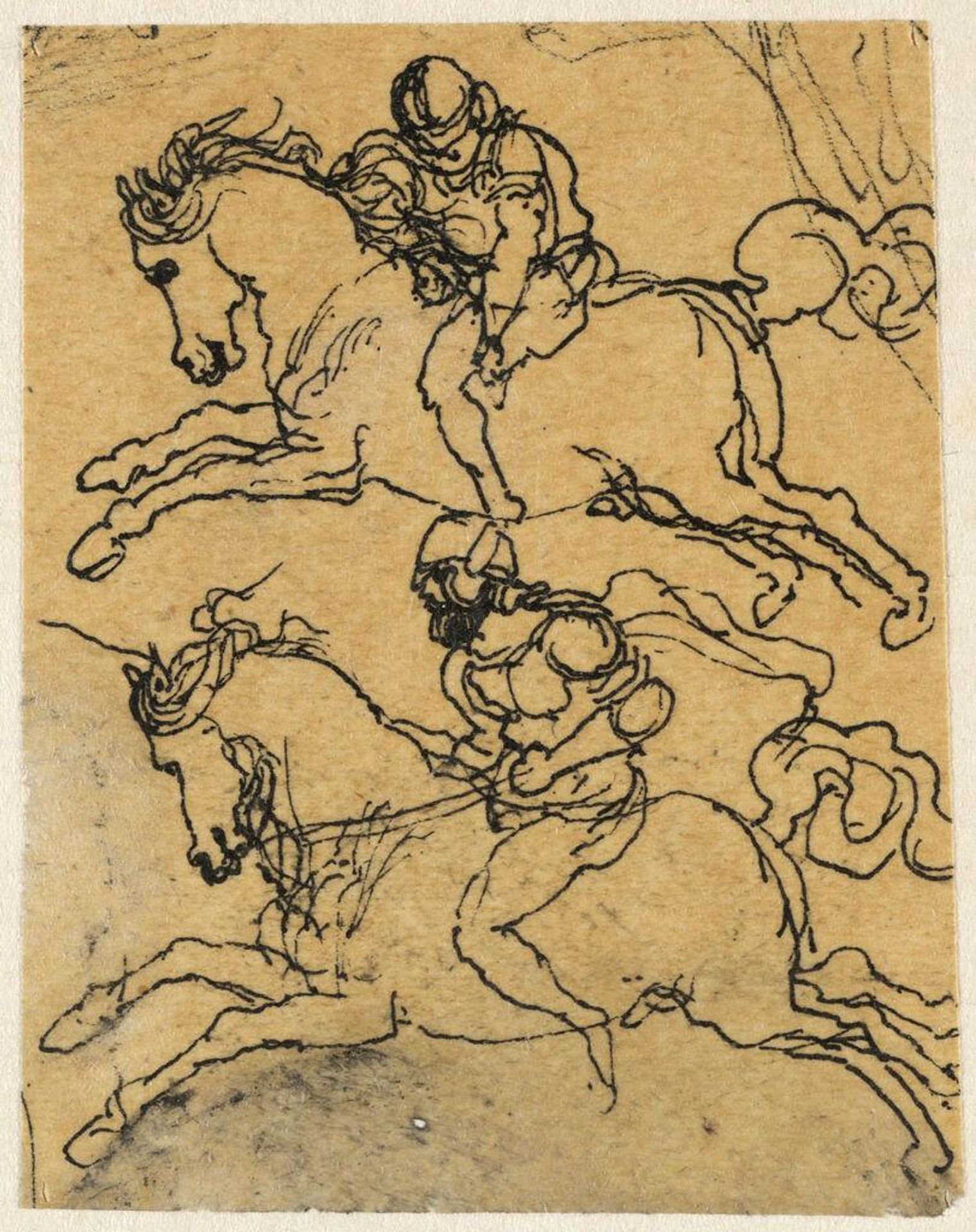 Two Men on Galloping Horses by Rodolphe Bresdin
