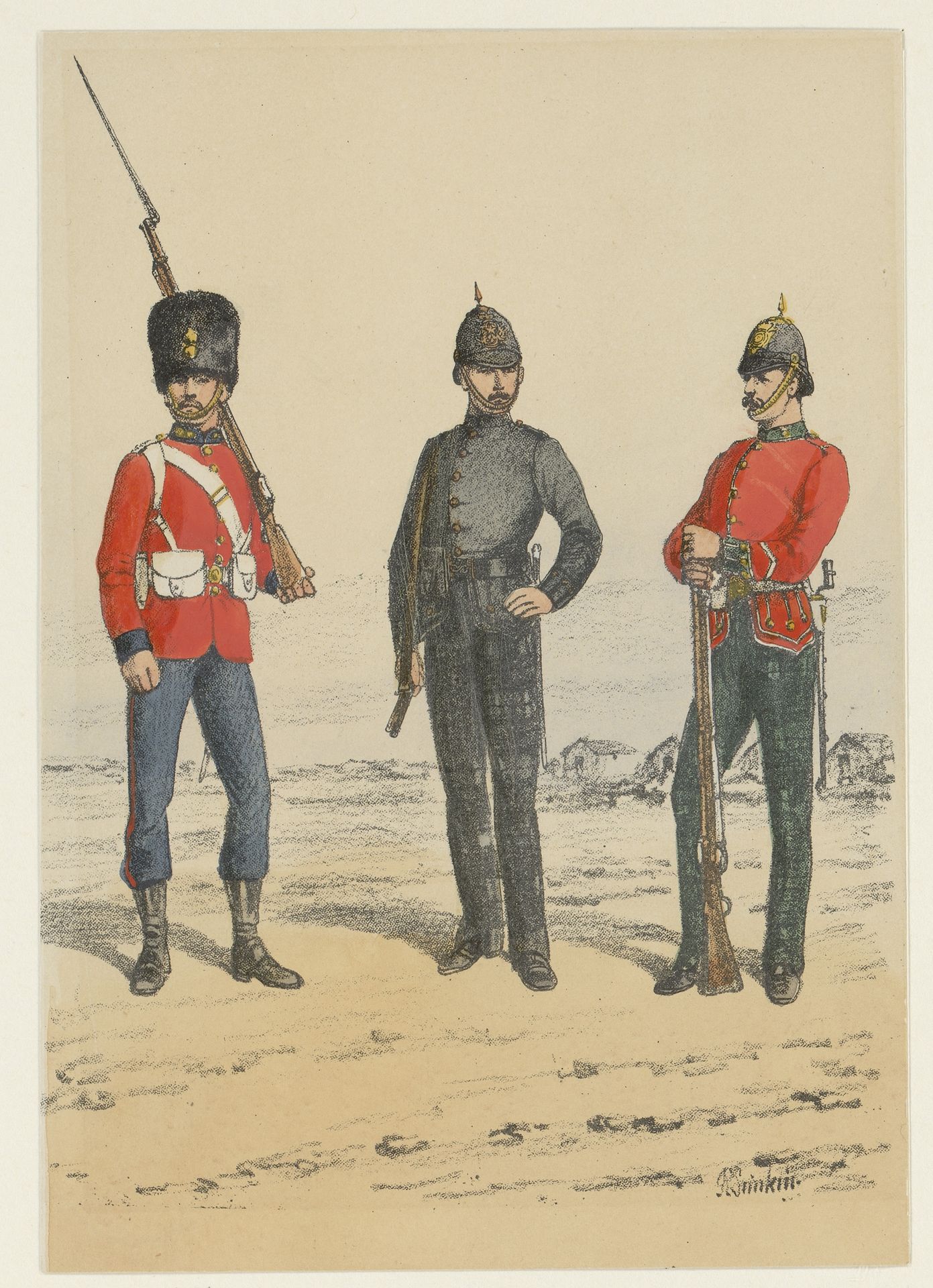 Drie Britse militairen by Richard Simkin