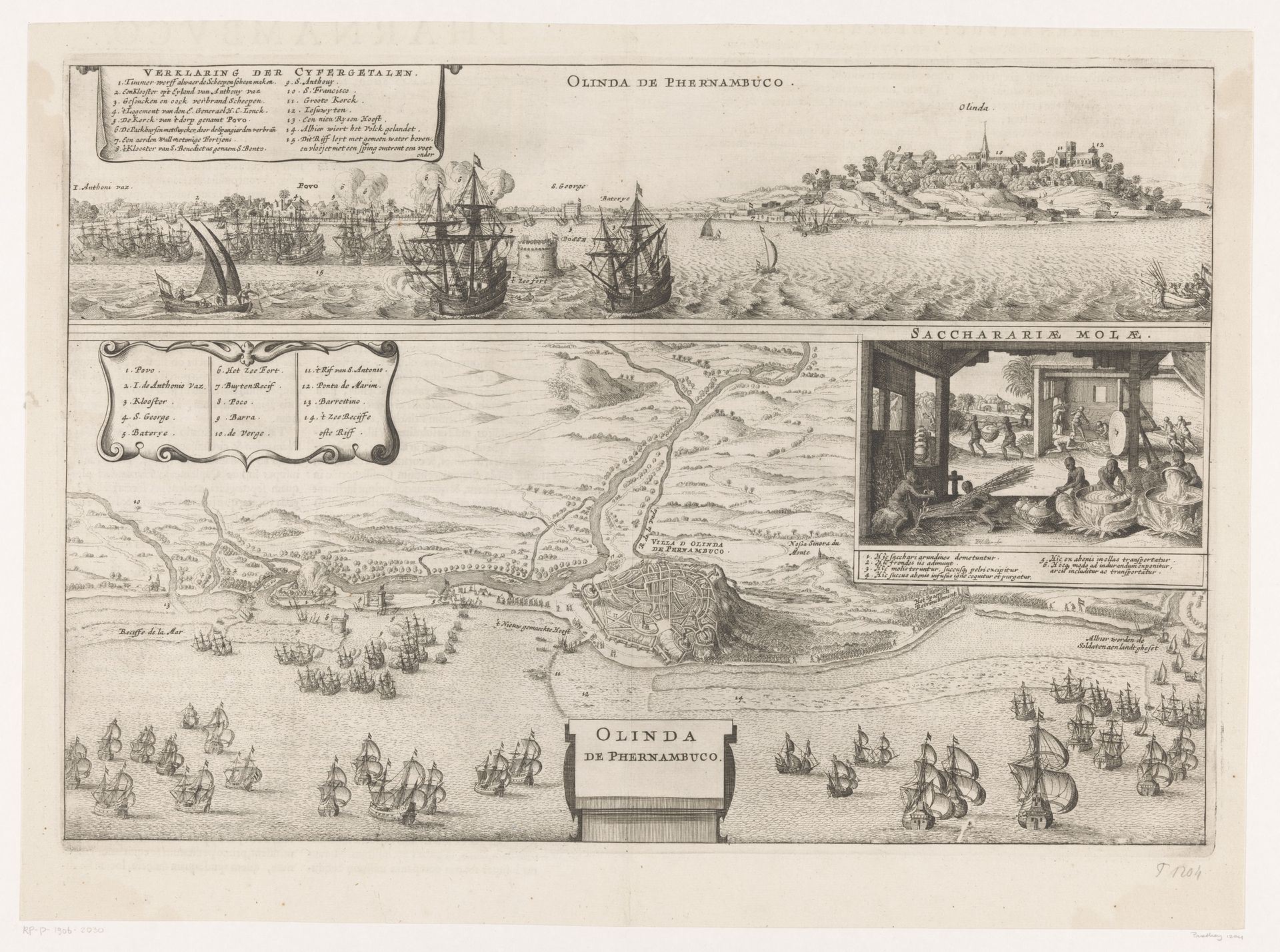 Plattegrond en gezicht op Olinda by Wenceslaus Hollar