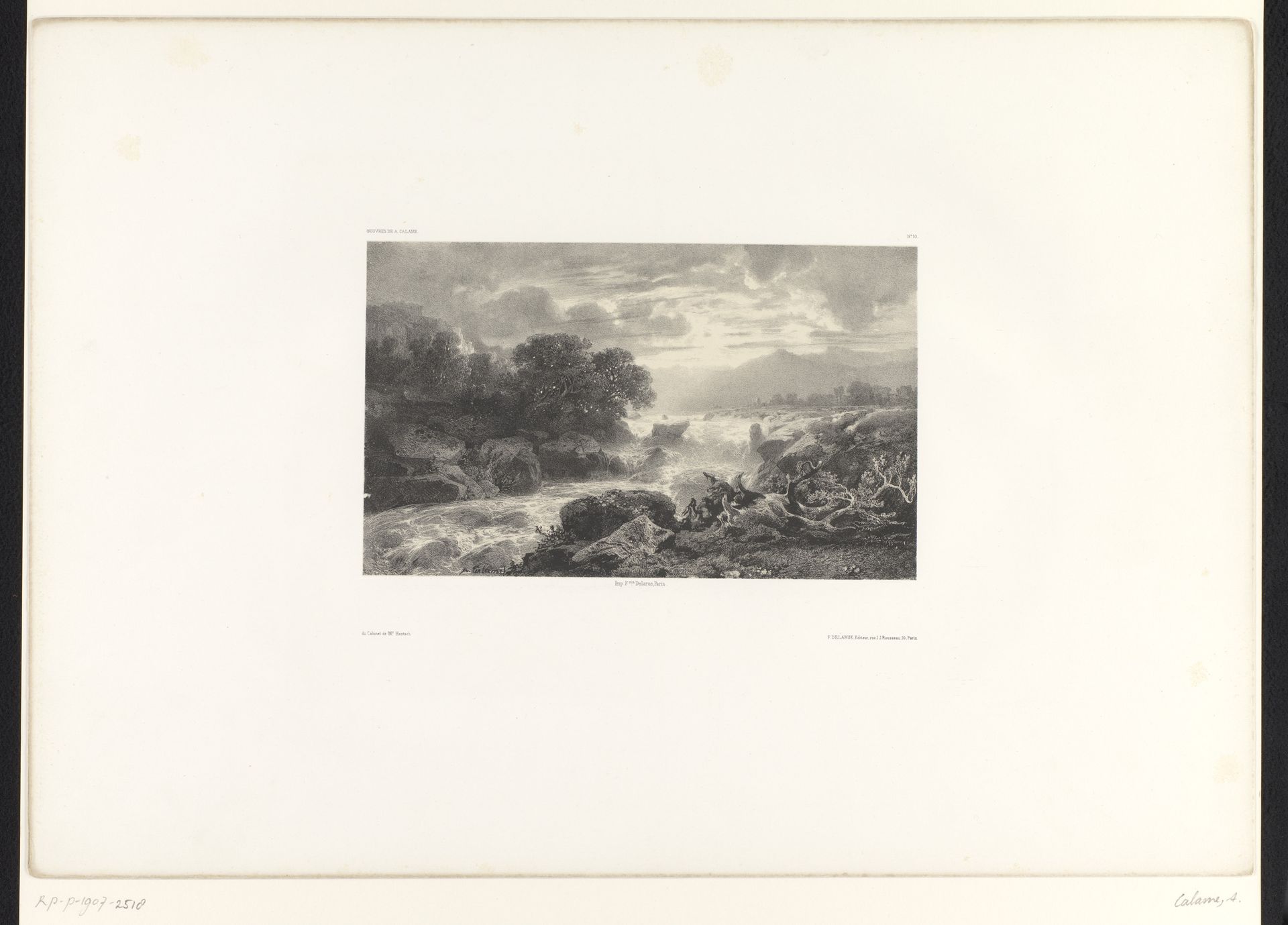 Berglandschap met bomen, beek en doorbrekende zon by Alexandre Calame