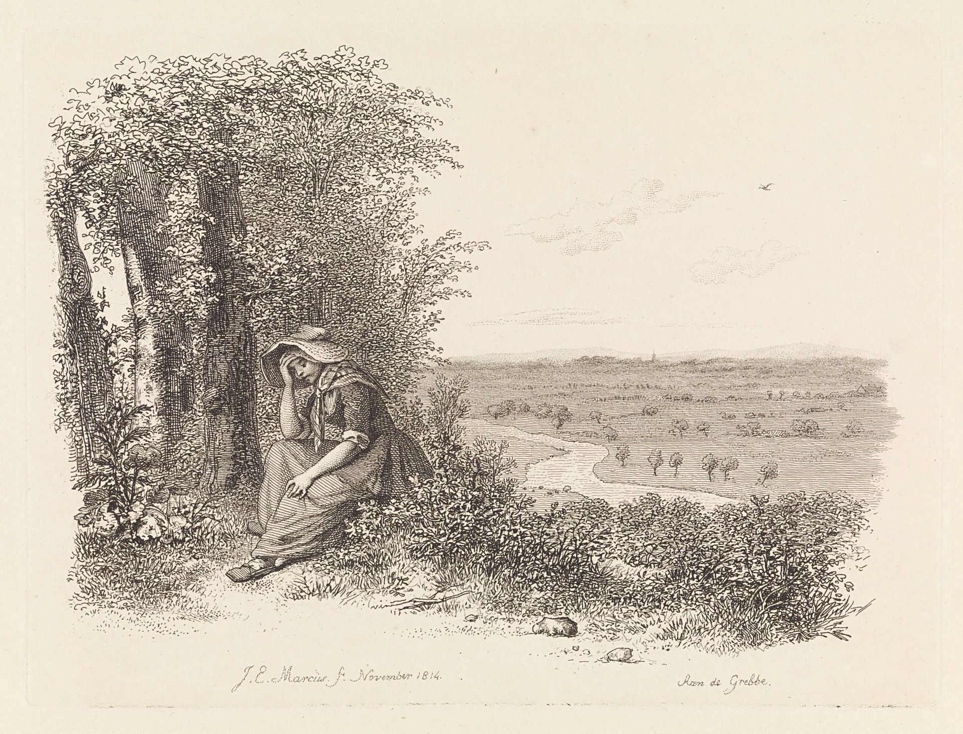 Zittende vrouw in een landschap by Jacob Ernst Marcus