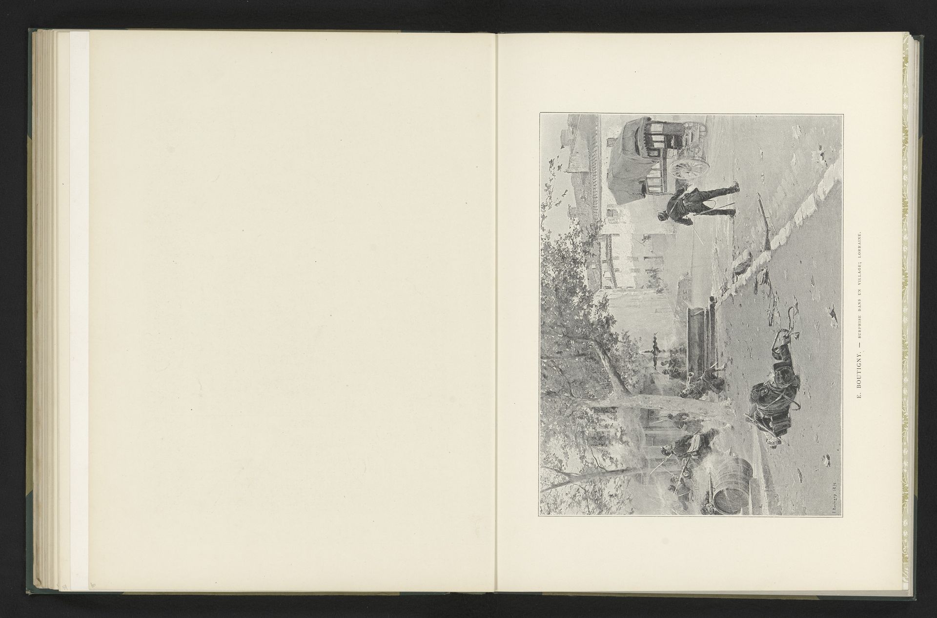 Reproductie van een schilderij van overvallen militairen in een dorp te Lotharingen door Paul Emile Boutigny by Anonymous