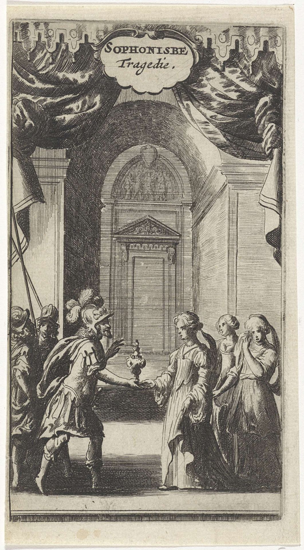 Masinissa biedt Sophonisba de gifbeker aan by Abraham Dircksz. Santvoort