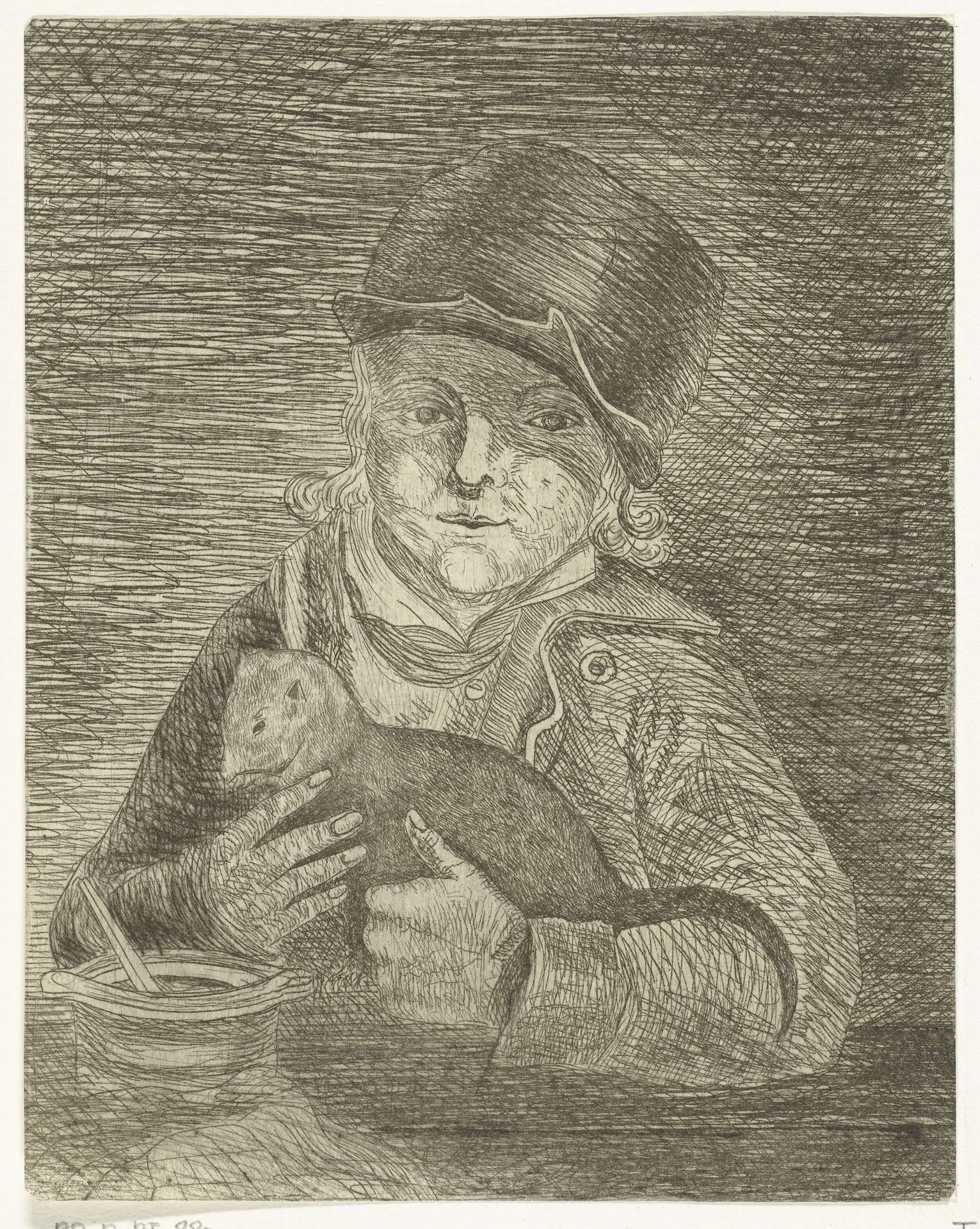 Jongen met muts houdt kat vast by jonkheer Isaac Lambertus Cremer van den Berch van Heemstede