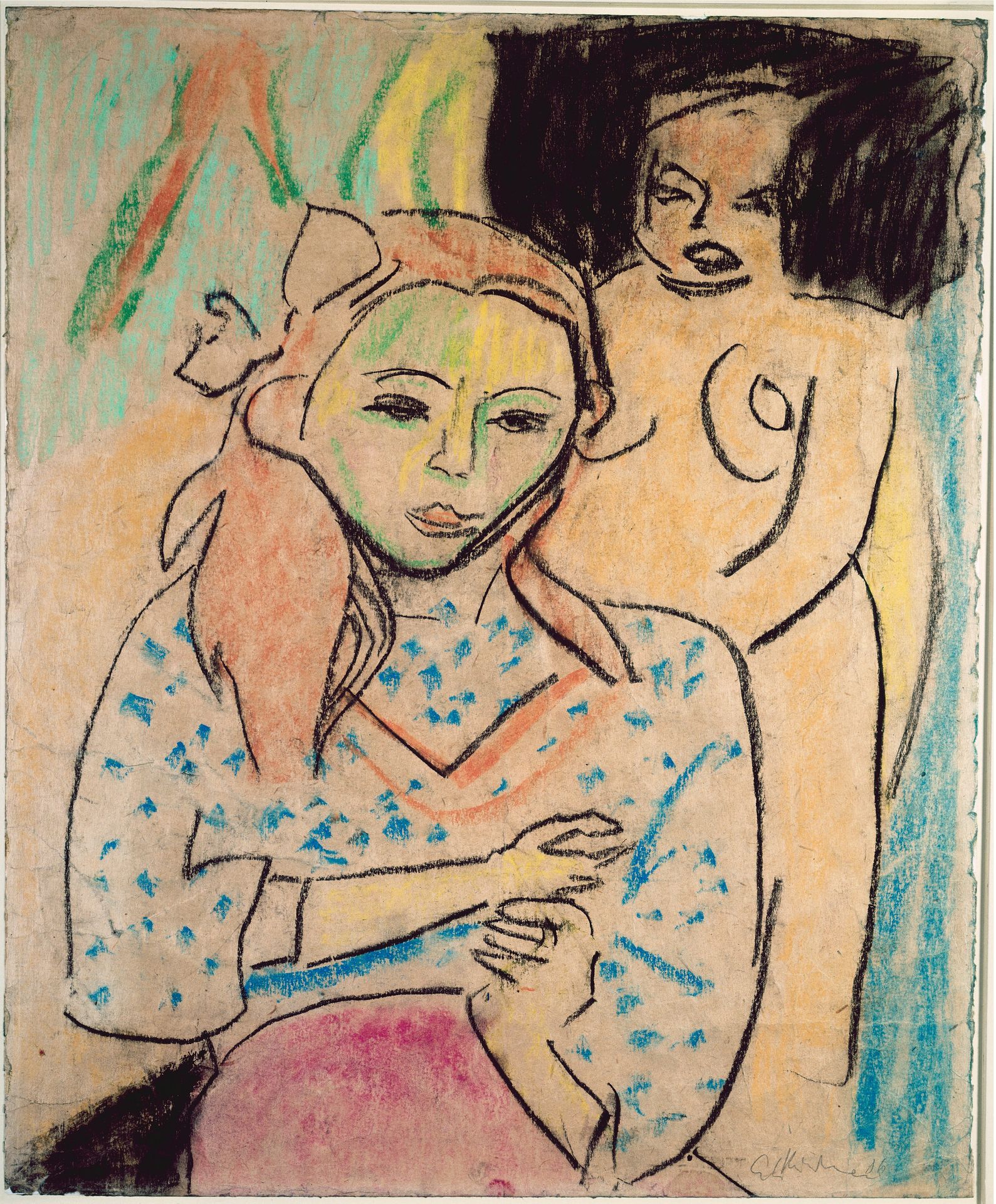 Fränzi in front of a Carved Chair by Ernst Ludwig Kirchner