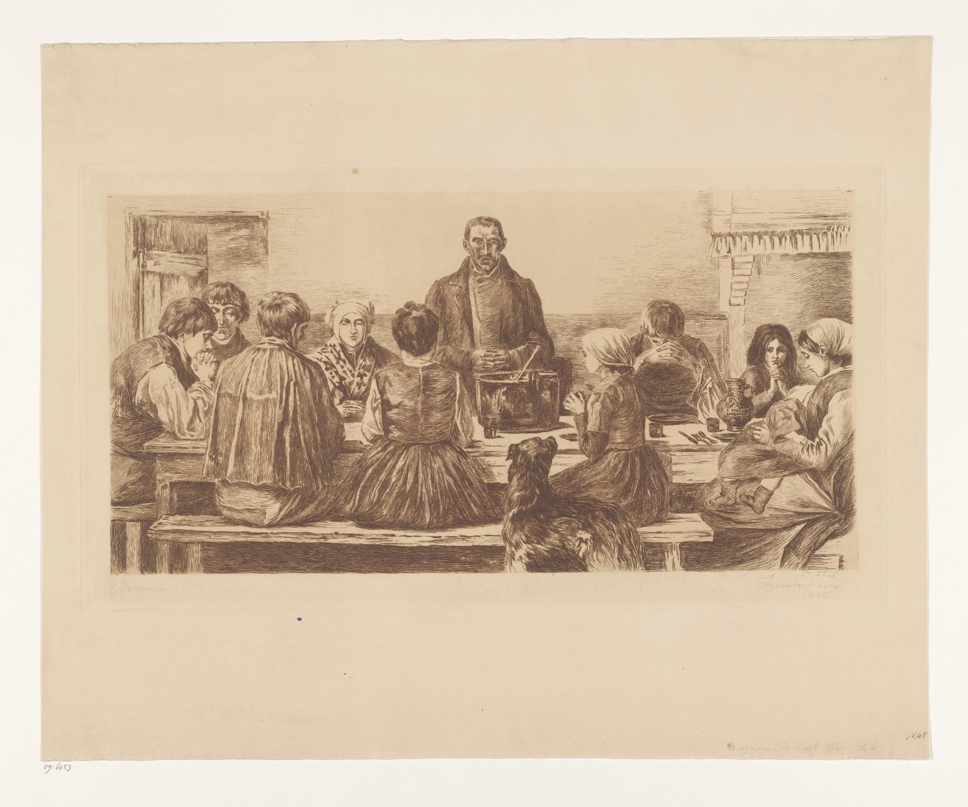Gezin aan tafel bidt voor de maaltijd by Louise Danse