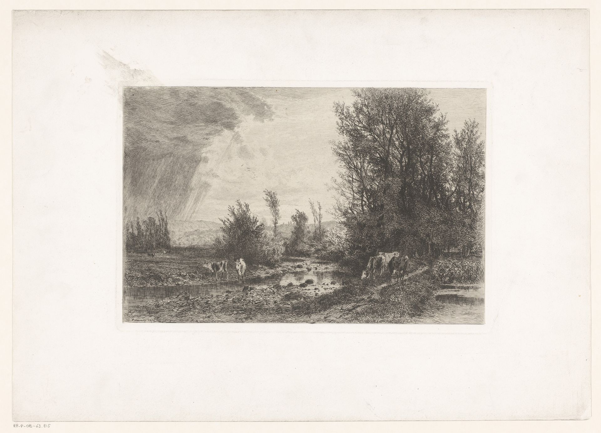 Landschap met koeien langs beek by Alfred Alexandre Delauney