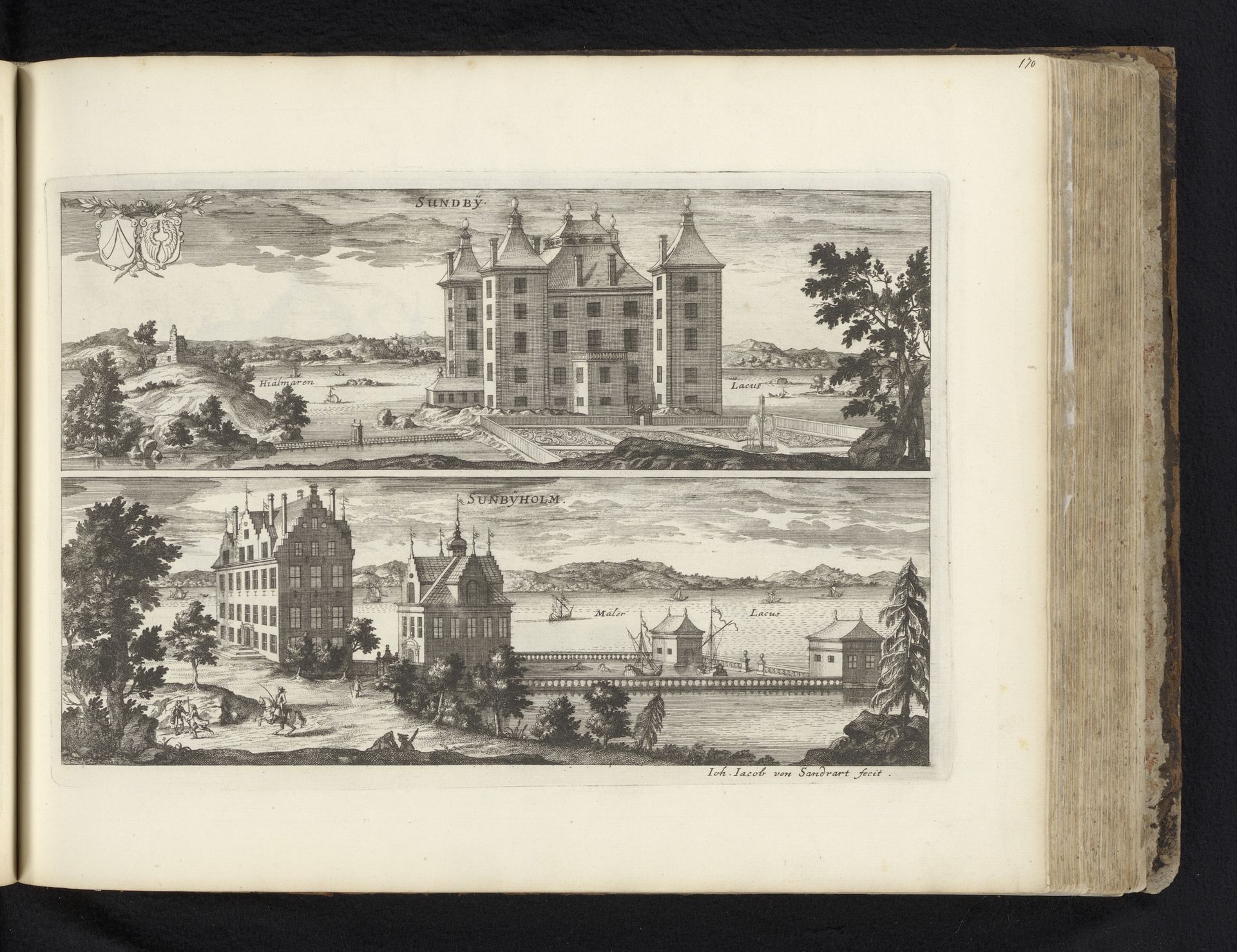 Gezicht op slot Stora Sundby en slot Sundbyholm by Johann Jakob von Sandrart