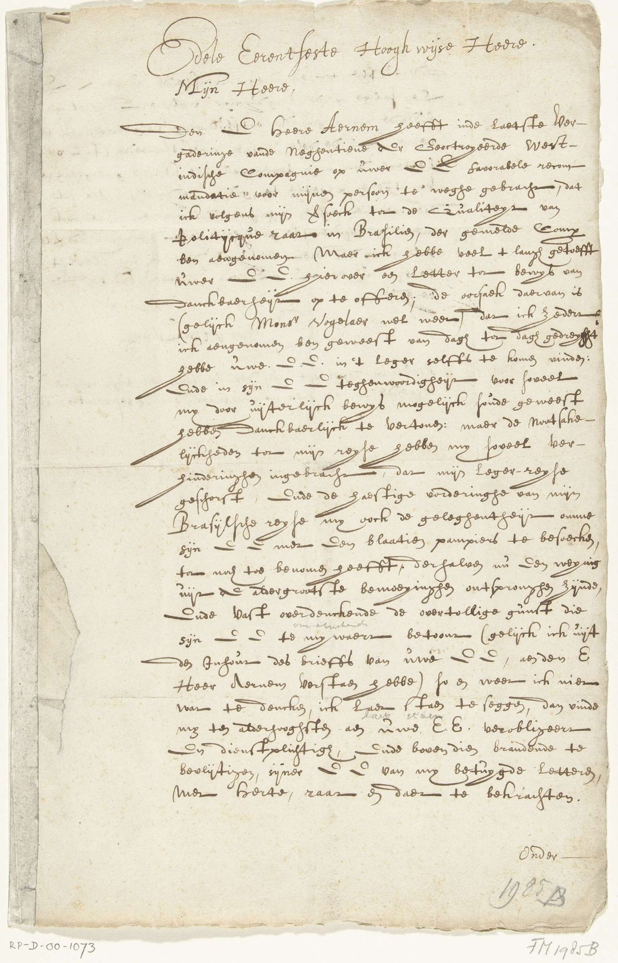 Brief van E. Herckmans aan Constantijn Huygens, 1635 by Elias Herckmans
