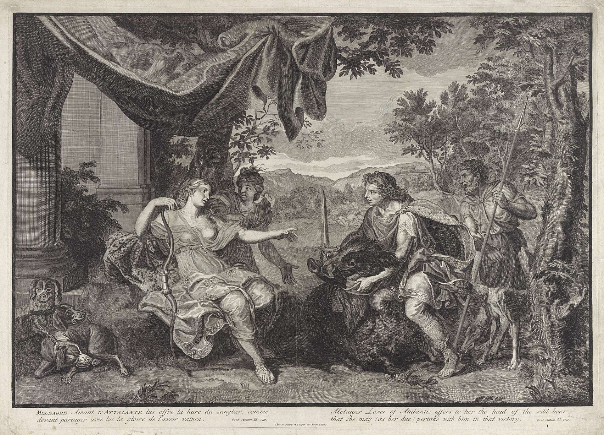 Meleager geeft de kop van het Caledonische zwijn aan Atalanta by Bernard Picart