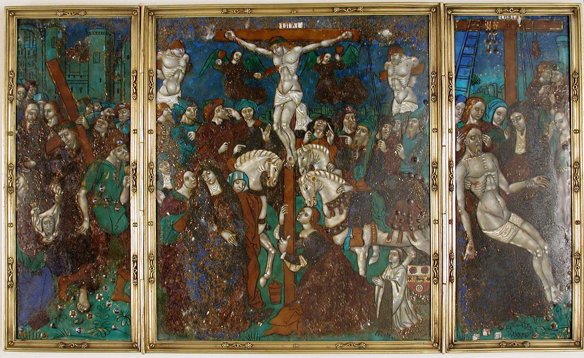 Triptych with The Way to Calvary, Crucifixion, and Descent from the Cross by Jean Pénicaud I