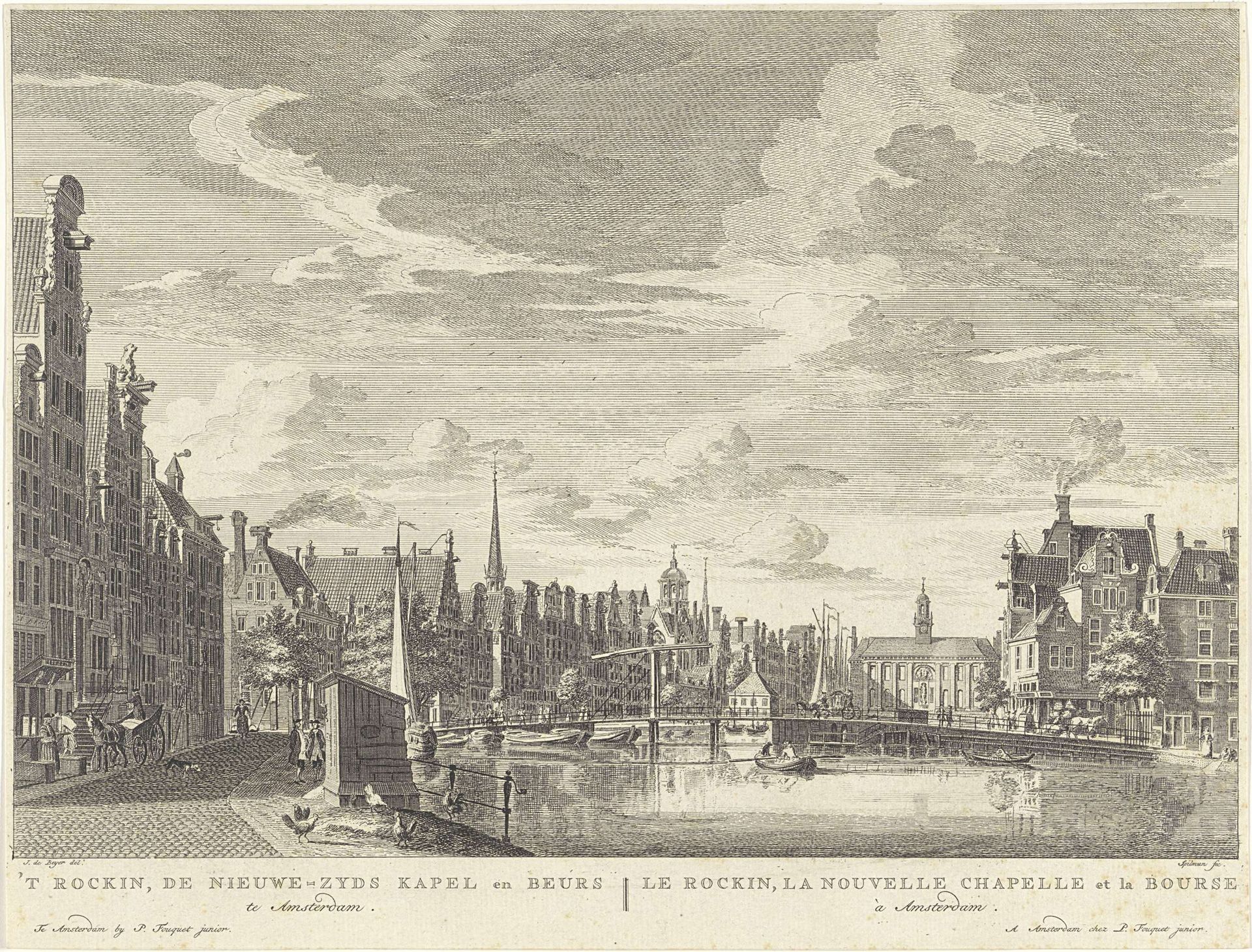 Gezicht op het Rokin te Amsterdam, gezien richting de Beurs van Hendrik de Keyser by Hendrik Spilman