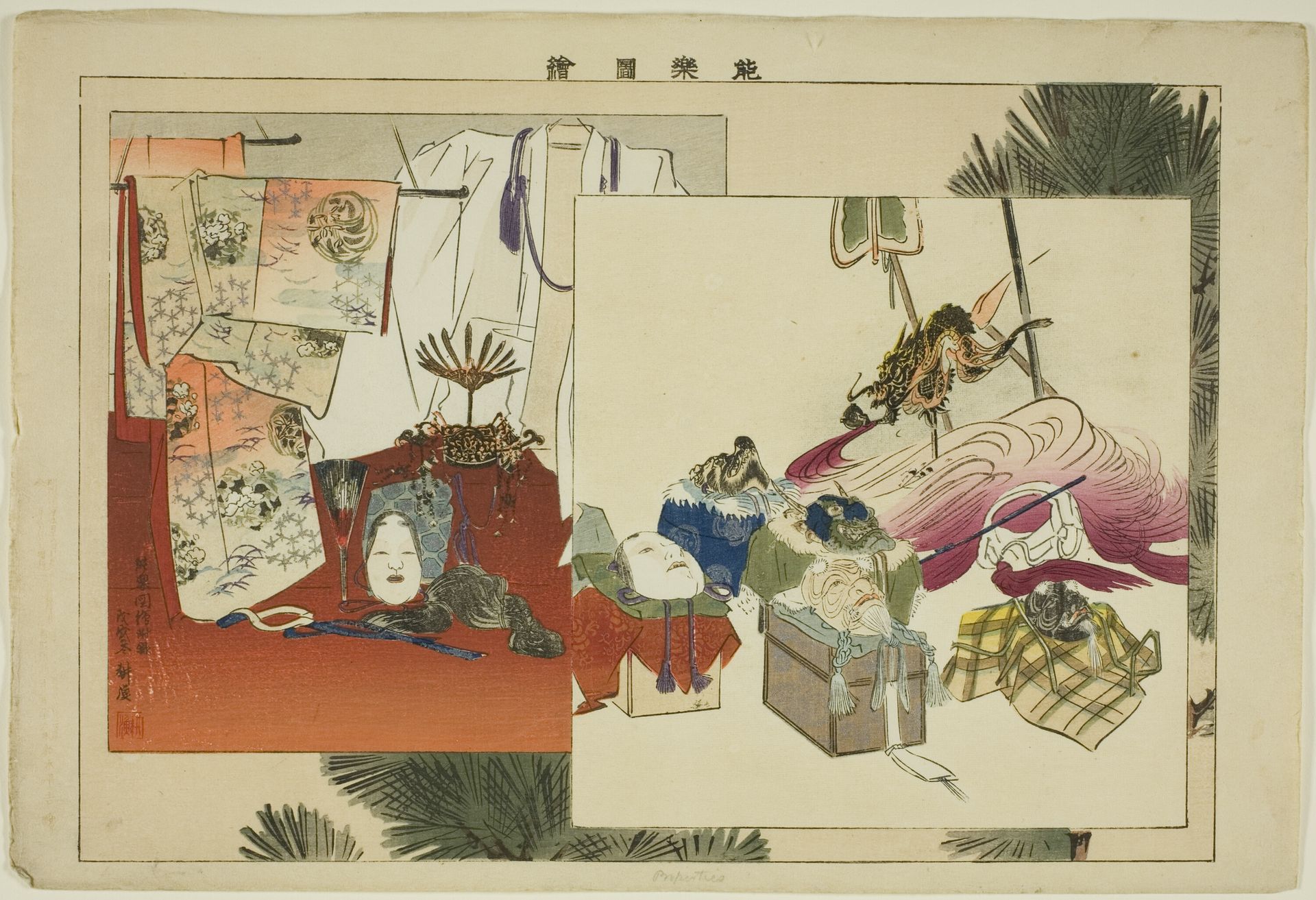 Properties, from the series "Pictures of No Performances (Nogaku Zue)" by Tsukioka Kôgyo